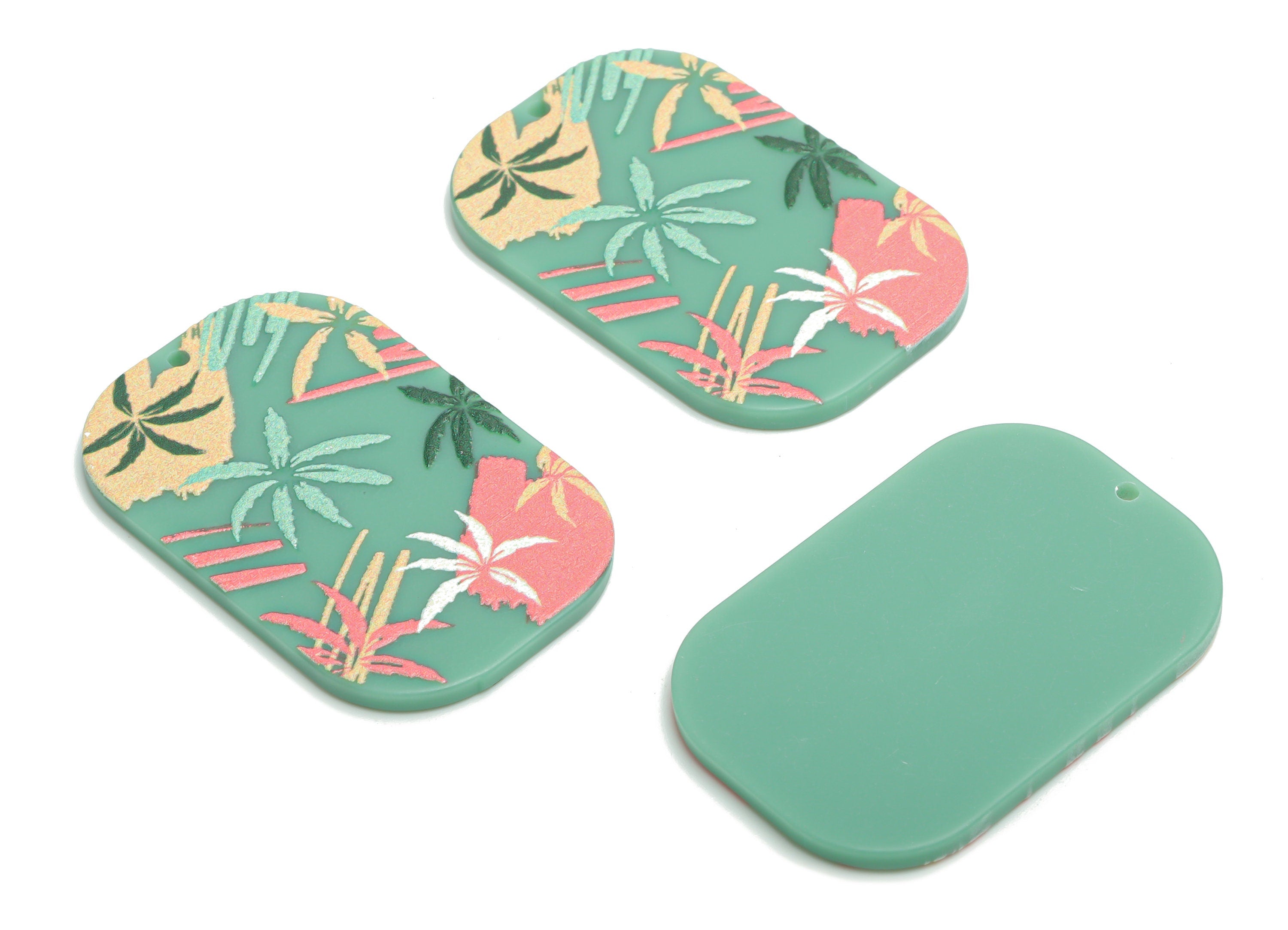 Acrylic Rectangle Leaf Flower Earring Charms - Acrylic Leaves Rectangle Pendant - Printing Textured - 39.45x26.12x2.22mm - AC2458H - DOMEDBAZAAR