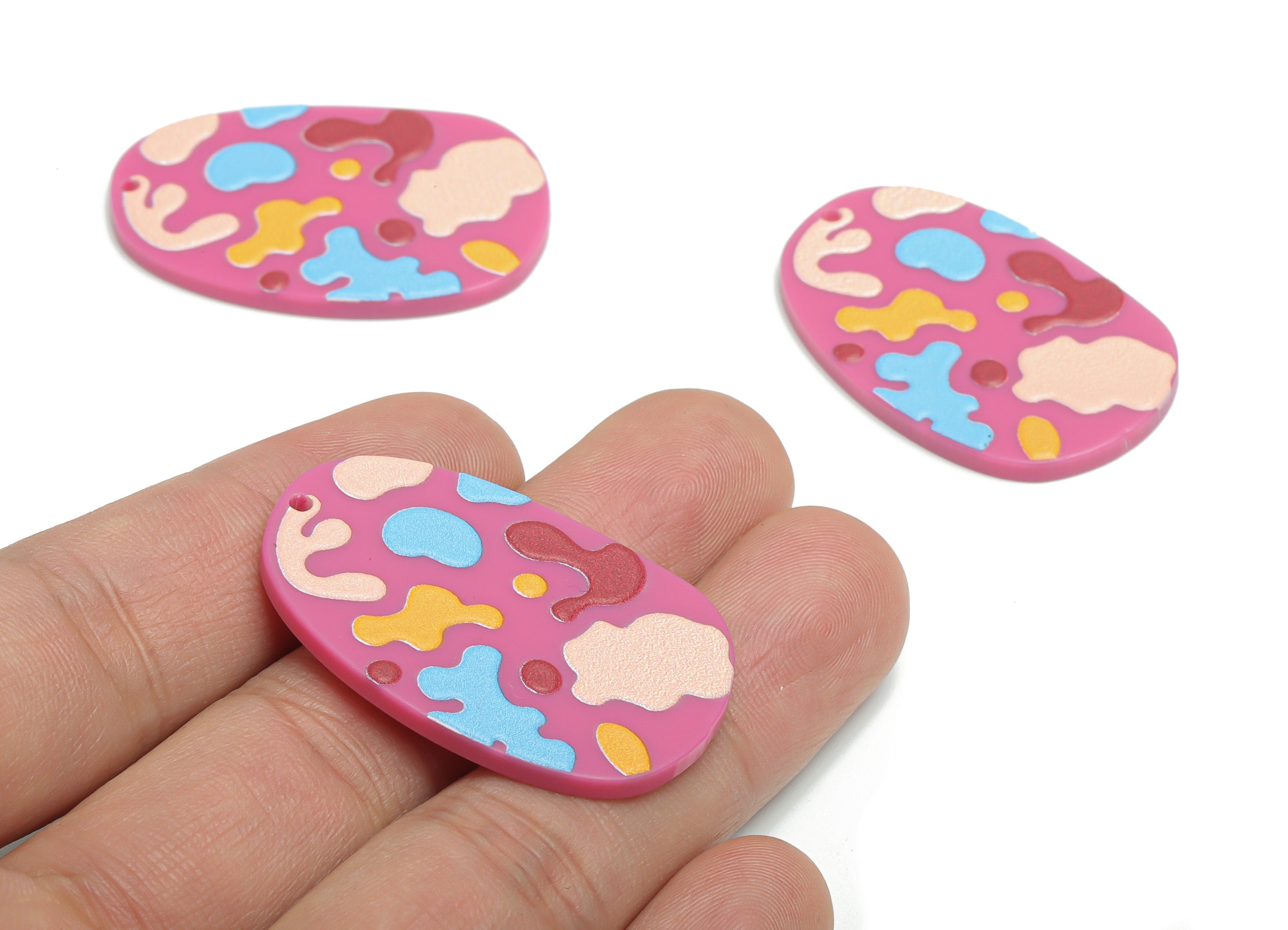 Acrylic Oval Cloud Earring Charms - Acrylic Cloud Oval Pendant - Printing Textured - Jewelry Making Supplies - 39.5x26.38x2.46mm - AC2463C - DOMEDBAZAAR