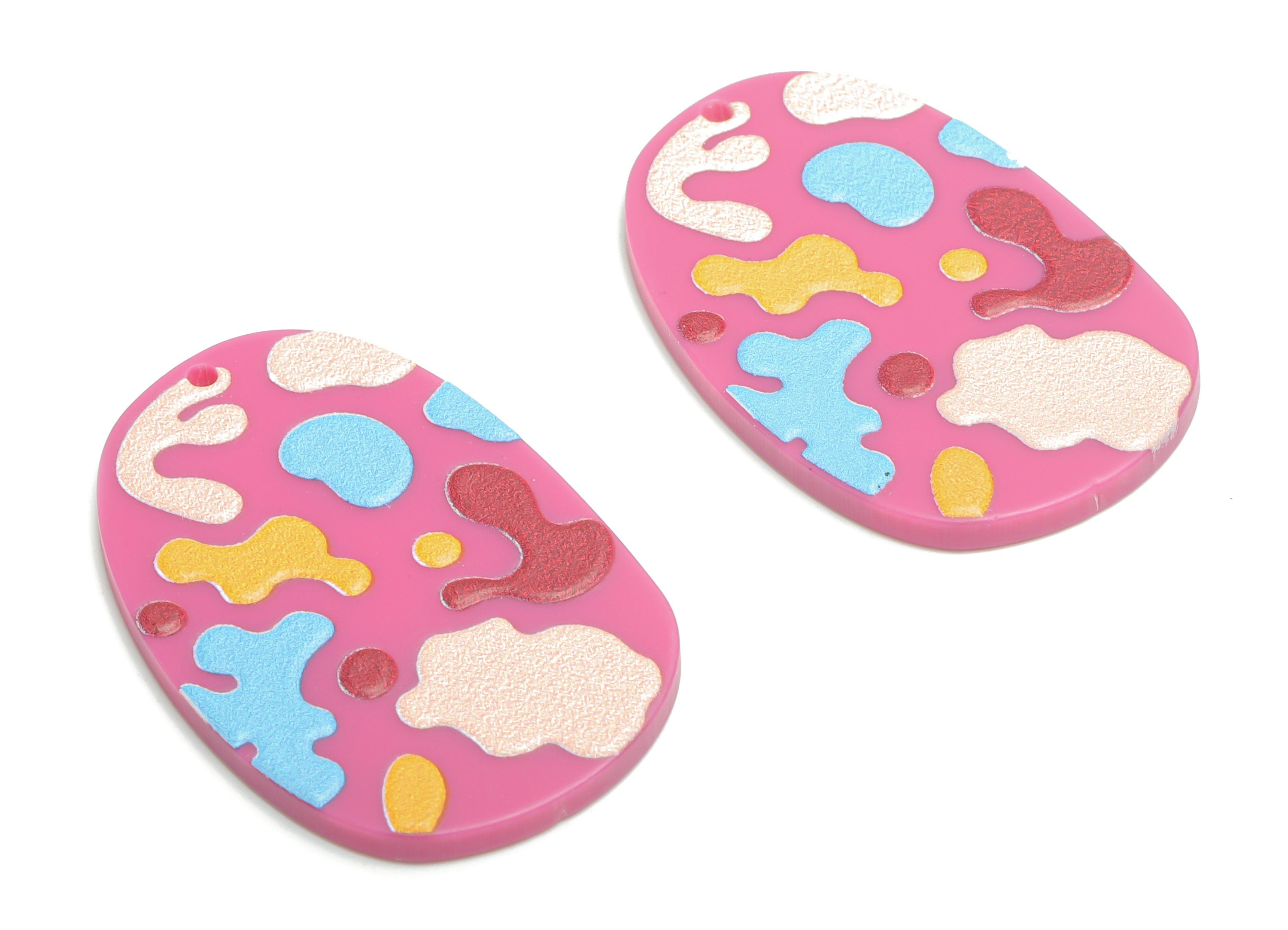 Acrylic Oval Cloud Earring Charms - Acrylic Cloud Oval Pendant - Printing Textured - Jewelry Making Supplies - 39.5x26.38x2.46mm - AC2463C - DOMEDBAZAAR