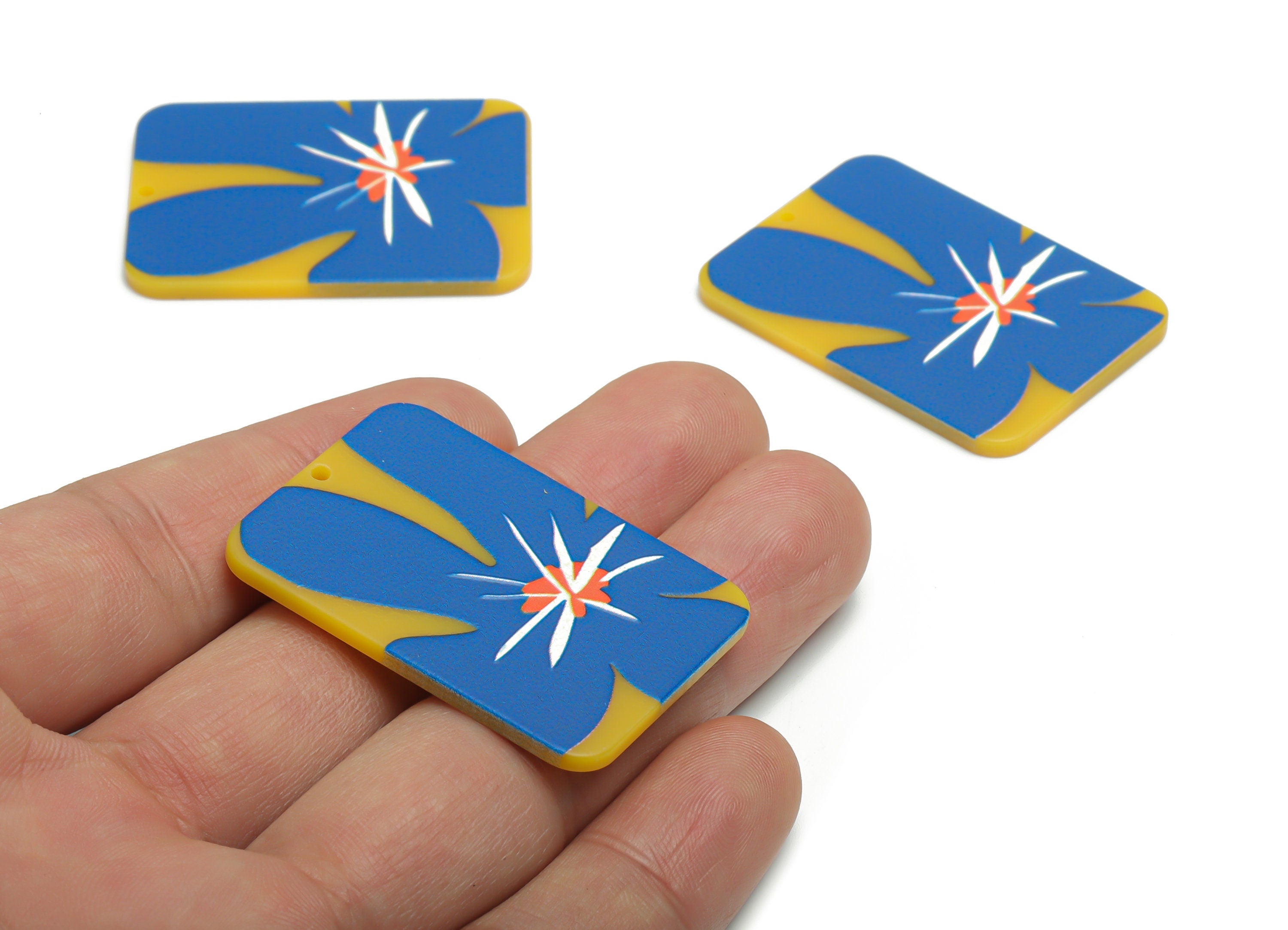 Acrylic Rectangle Flower Earring Charms - Acrylic Oval Rectangle Priting Pendant - Printing Textured - 41.43x29.44x2.14mm - AC2456B - DOMEDBAZAAR