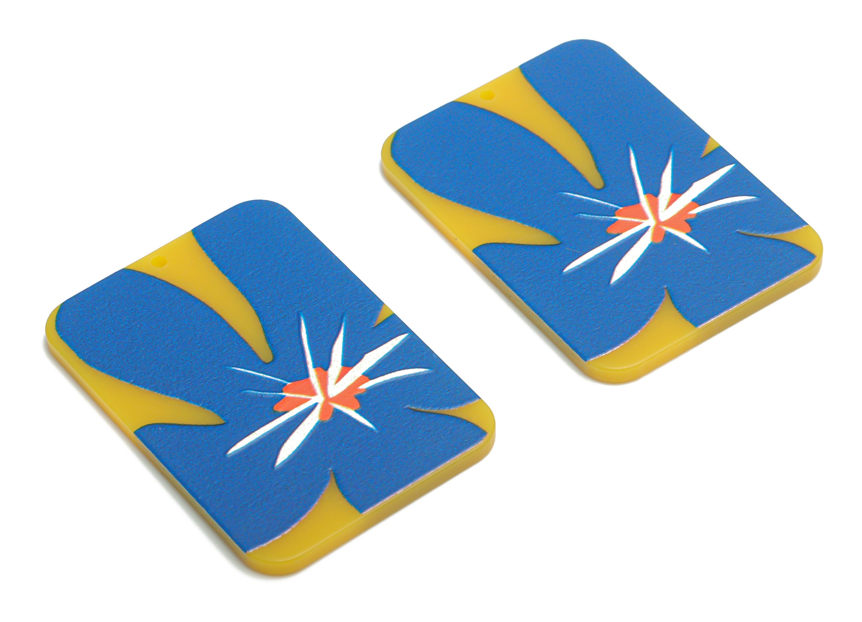 Acrylic Rectangle Flower Earring Charms - Acrylic Oval Rectangle Priting Pendant - Printing Textured - 41.43x29.44x2.14mm - AC2456B - DOMEDBAZAAR