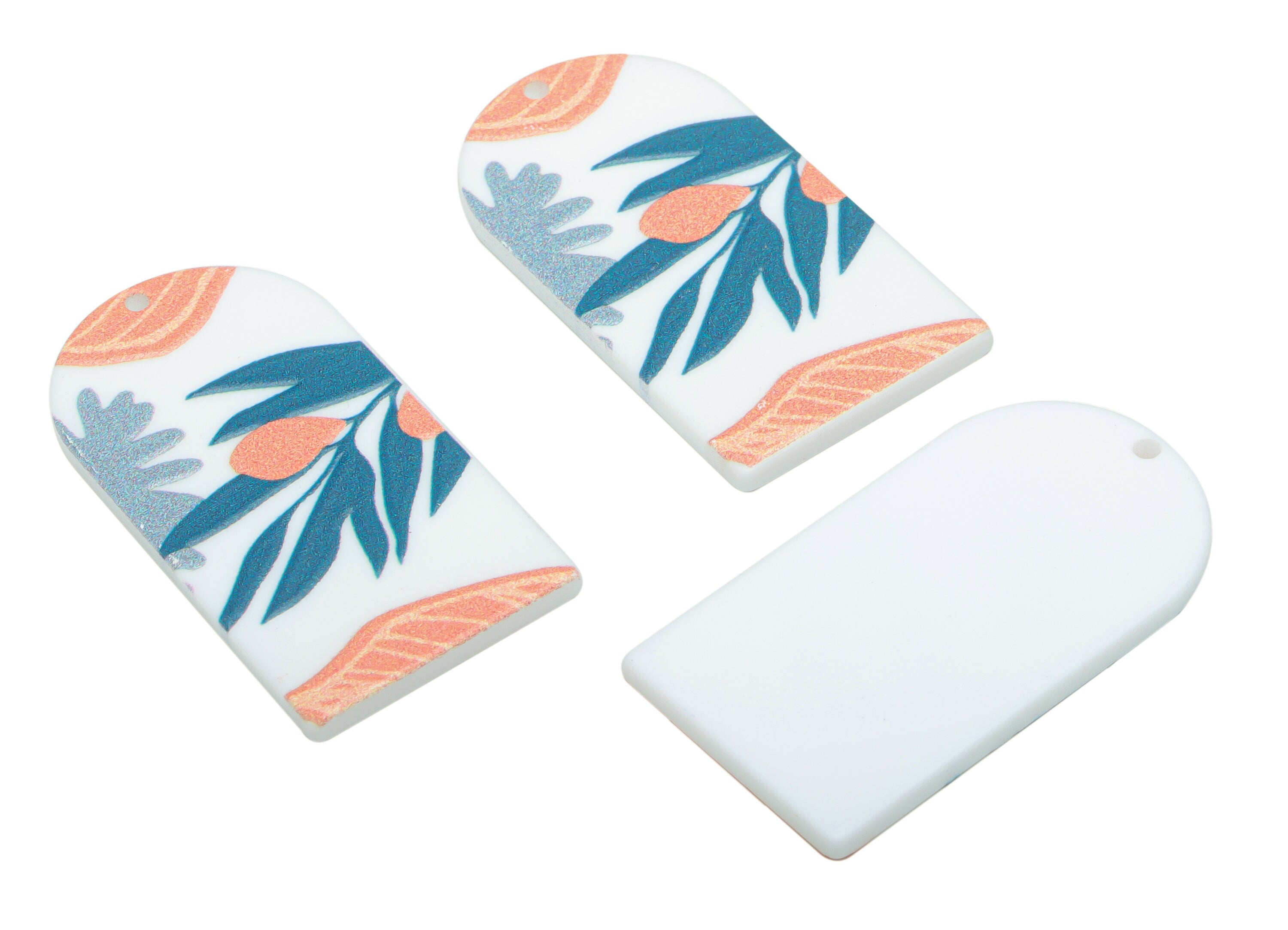 Acrylic Long D Domed Leaves Grass Earring Charms - Acrylic D Mountain Leaf Pendant - Printing Textured - 39.58x20.94x2.07mm - AC2460K - DOMEDBAZAAR