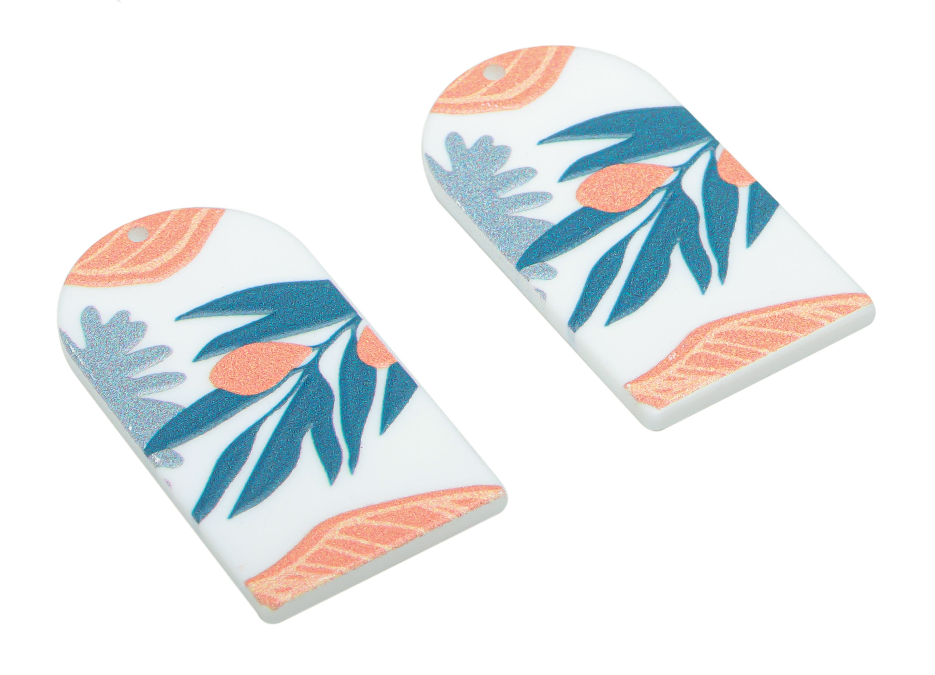 Acrylic Long D Domed Leaves Grass Earring Charms - Acrylic D Mountain Leaf Pendant - Printing Textured - 39.58x20.94x2.07mm - AC2460K - DOMEDBAZAAR