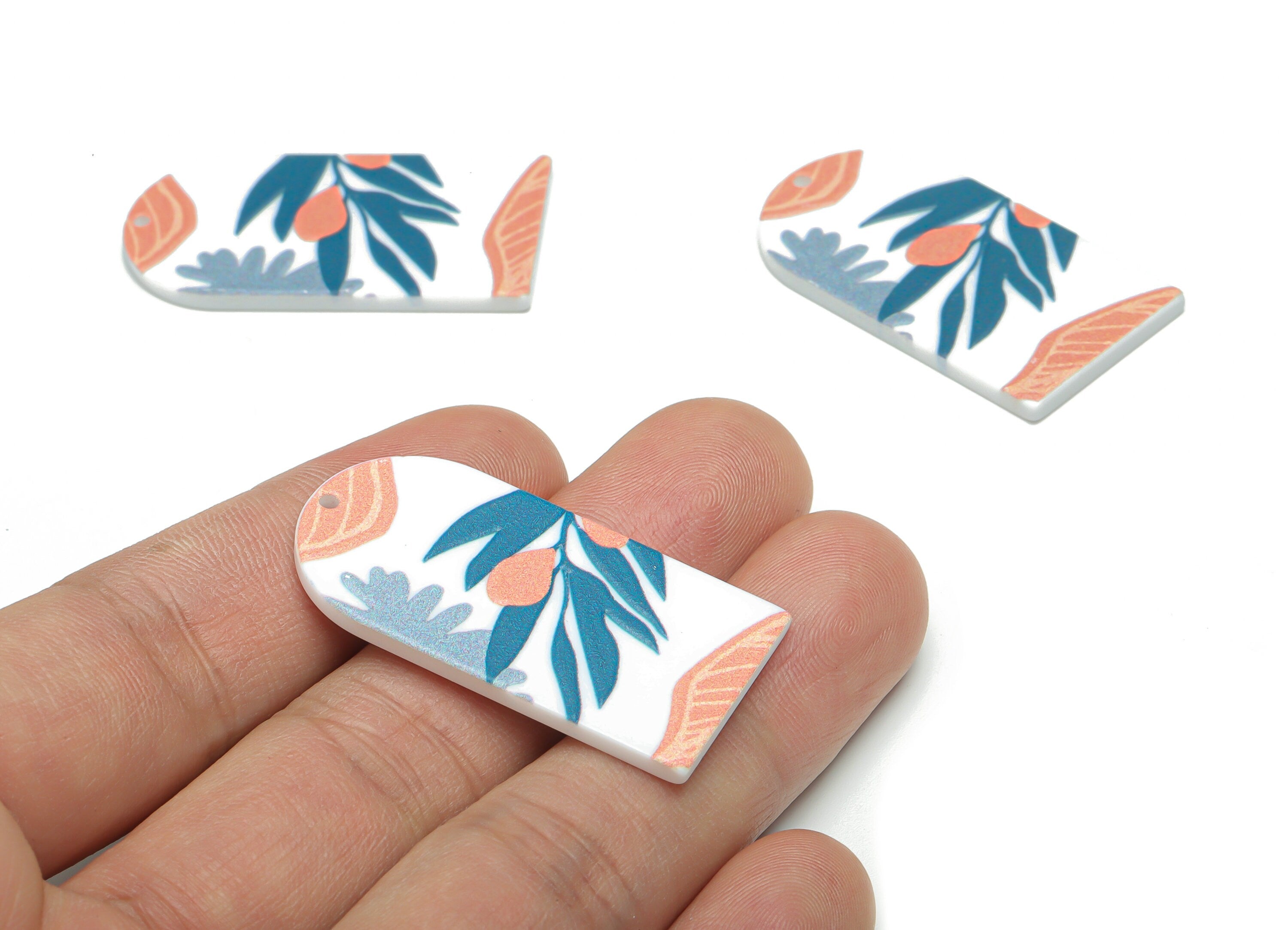 Acrylic Long D Domed Leaves Grass Earring Charms - Acrylic D Mountain Leaf Pendant - Printing Textured - 39.58x20.94x2.07mm - AC2460K - DOMEDBAZAAR