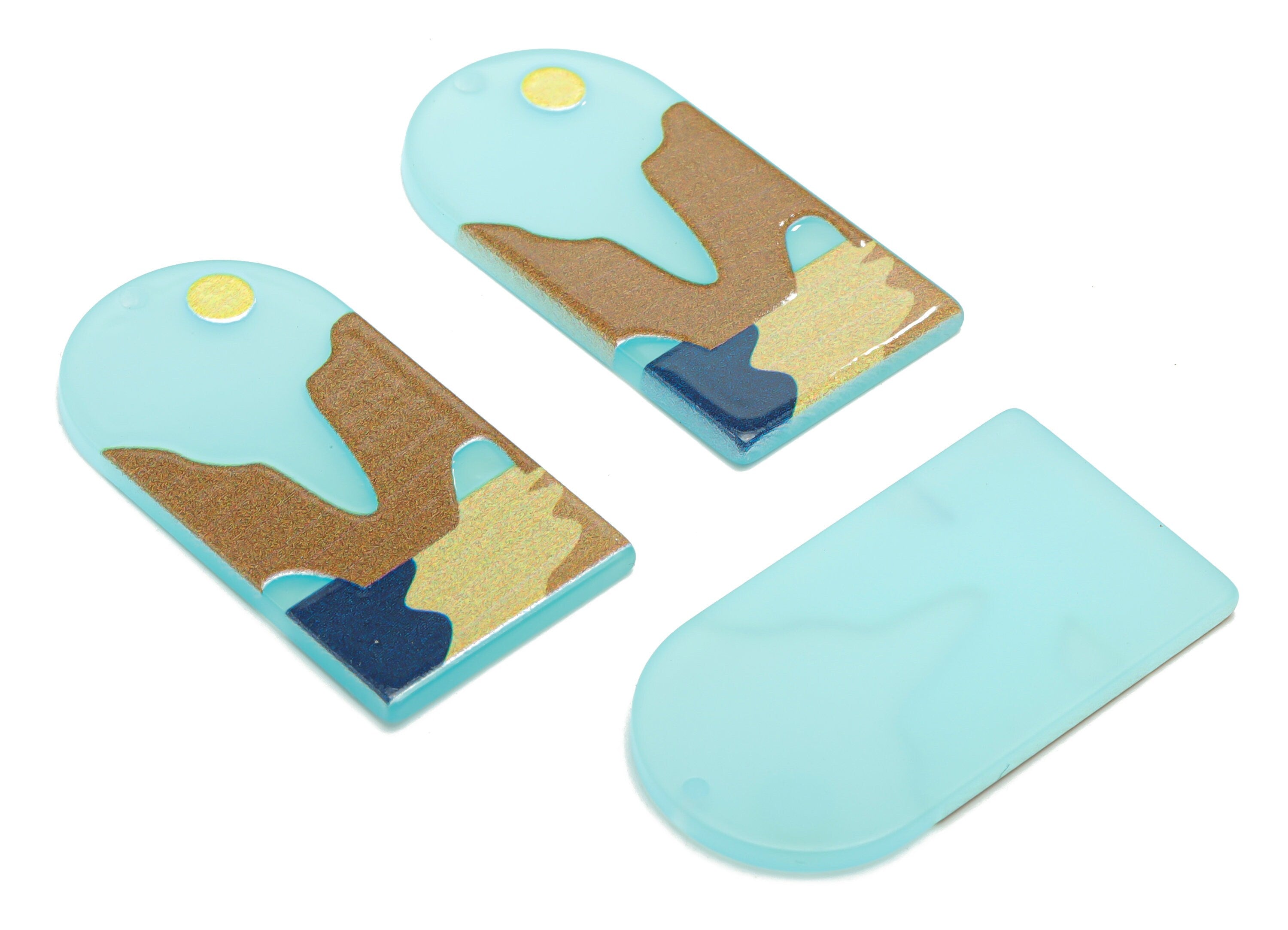 Acrylic Long D Domed Sun Mountain Earring Charms - Acrylic D Ocean Pendant - Printing Textured - Jewelry Supplies - 39.6x20.9x2.1mm- AC2460D - DOMEDBAZAAR