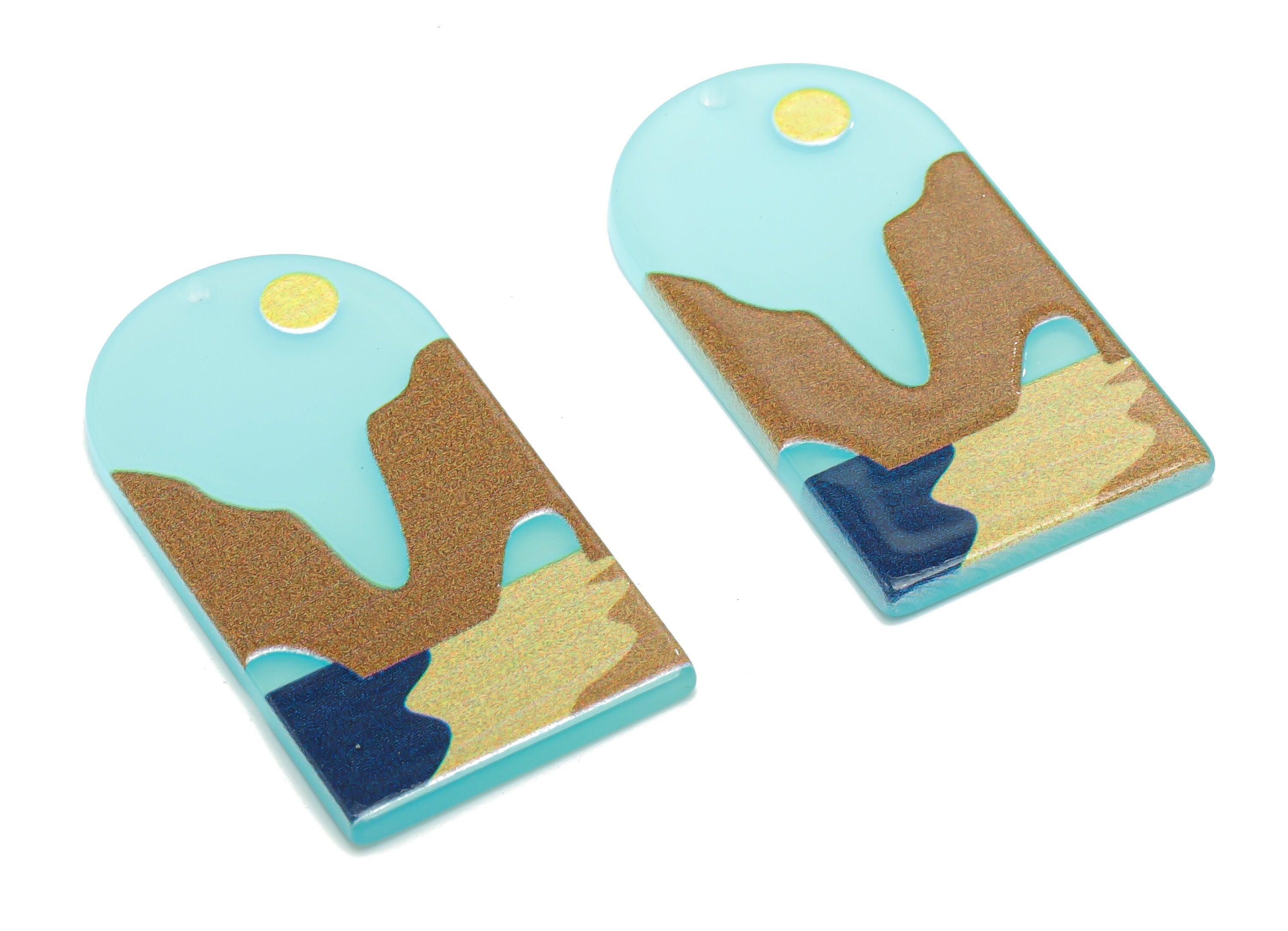 Acrylic Long D Domed Sun Mountain Earring Charms - Acrylic D Ocean Pendant - Printing Textured - Jewelry Supplies - 39.6x20.9x2.1mm- AC2460D - DOMEDBAZAAR