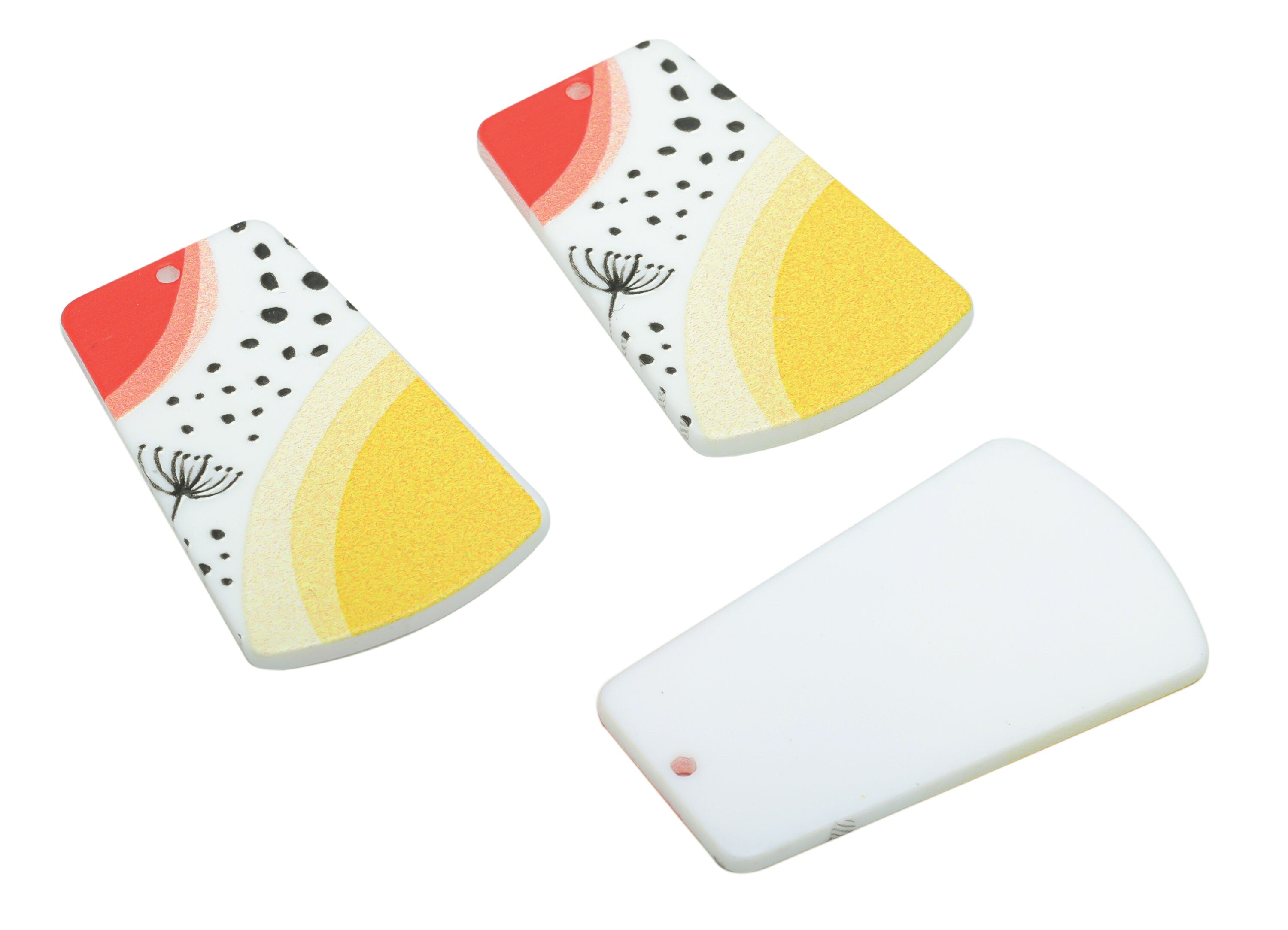 Acrylic Bubble Trapezoid Earring Charms - Acrylic Trapezoid Flower Pendant - Printing Textured - Jewelry Supplies - 37.2x22.9x2.2mm- AC2466A - DOMEDBAZAAR