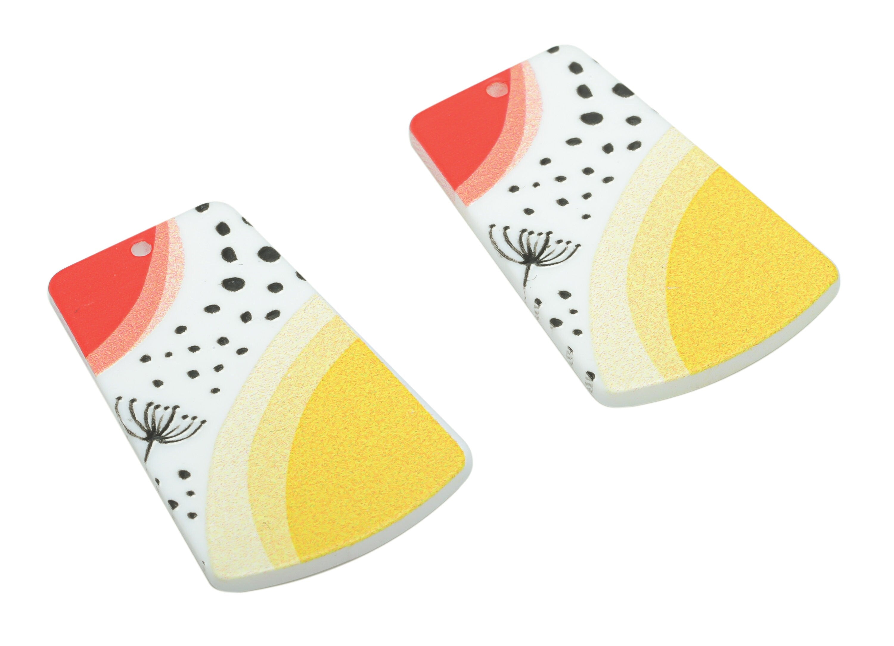 Acrylic Bubble Trapezoid Earring Charms - Acrylic Trapezoid Flower Pendant - Printing Textured - Jewelry Supplies - 37.2x22.9x2.2mm- AC2466A - DOMEDBAZAAR