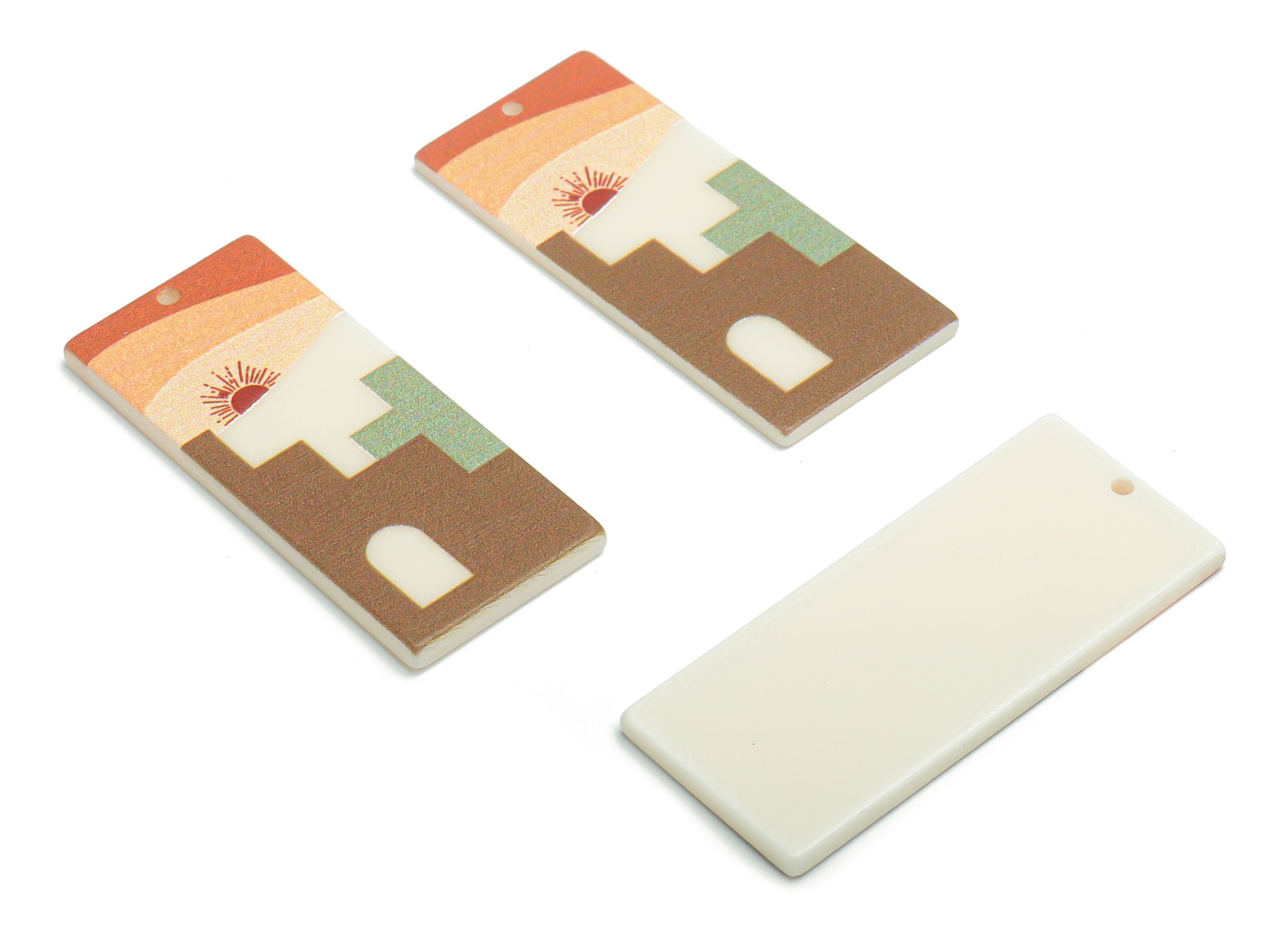 Acrylic Rectangle Sun Stairs Earring Charms - Acrylic Door Rectangle Pendant - Printing Textured - 44.66x19.08x2.48mm - AC2462B - DOMEDBAZAAR