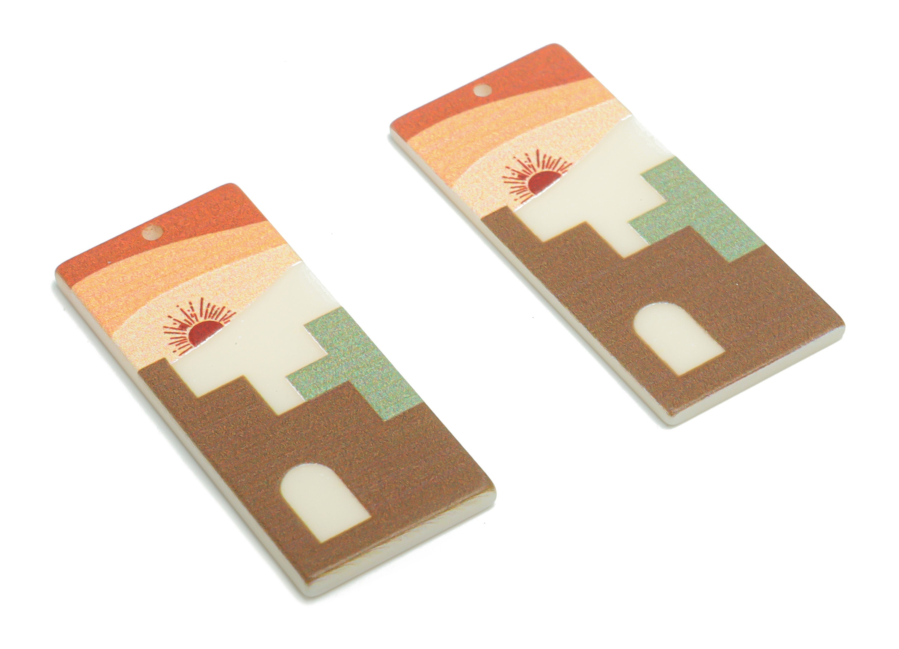 Acrylic Rectangle Sun Stairs Earring Charms - Acrylic Door Rectangle Pendant - Printing Textured - 44.66x19.08x2.48mm - AC2462B - DOMEDBAZAAR