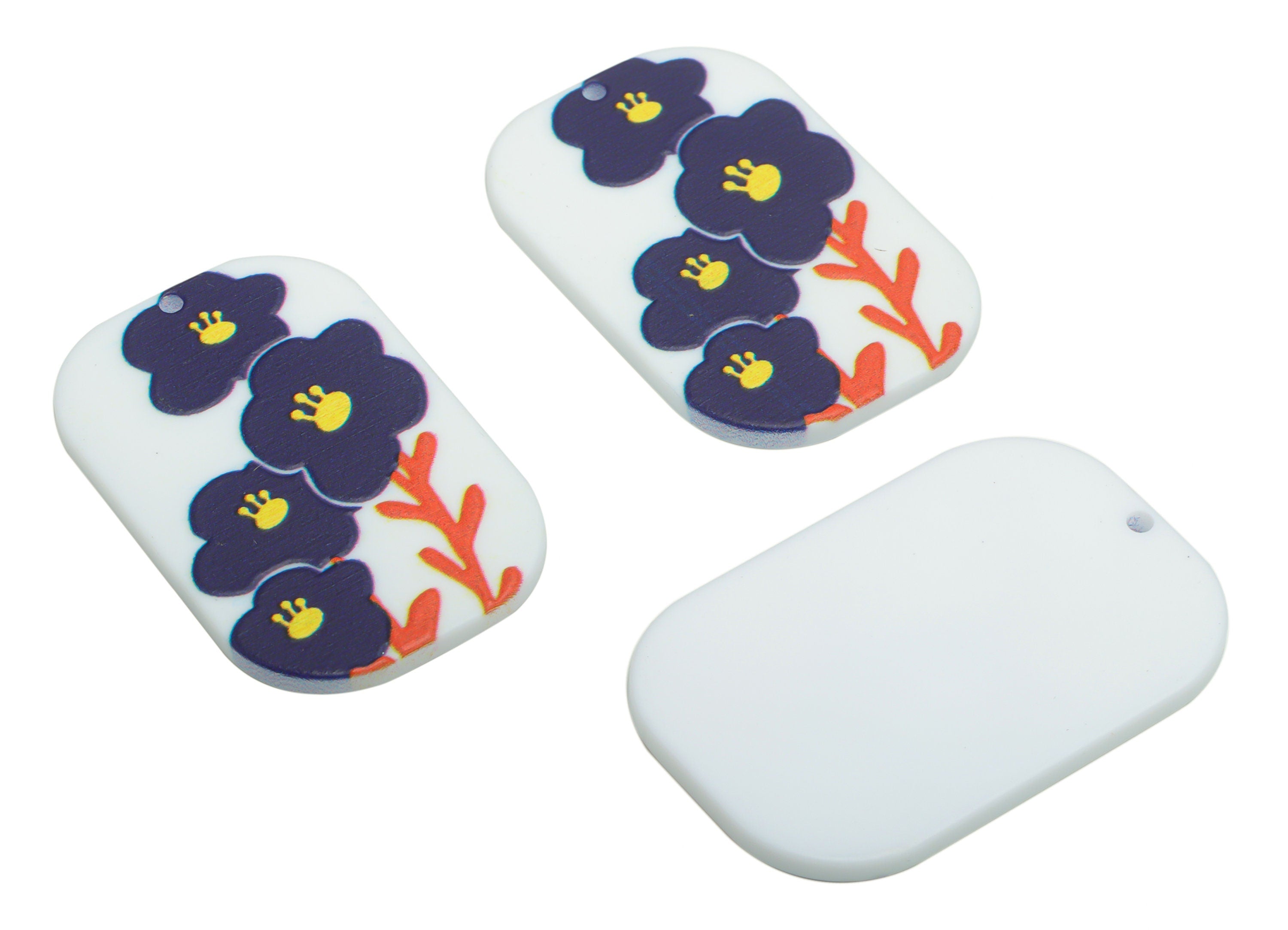 Acrylic Oval Rectangle Flower Branchs Charms - Acrylic Flower Leaf Rectangle Pendant - Printing Textured - 39.45x26.12x2.22mm - AC2458G - DOMEDBAZAAR