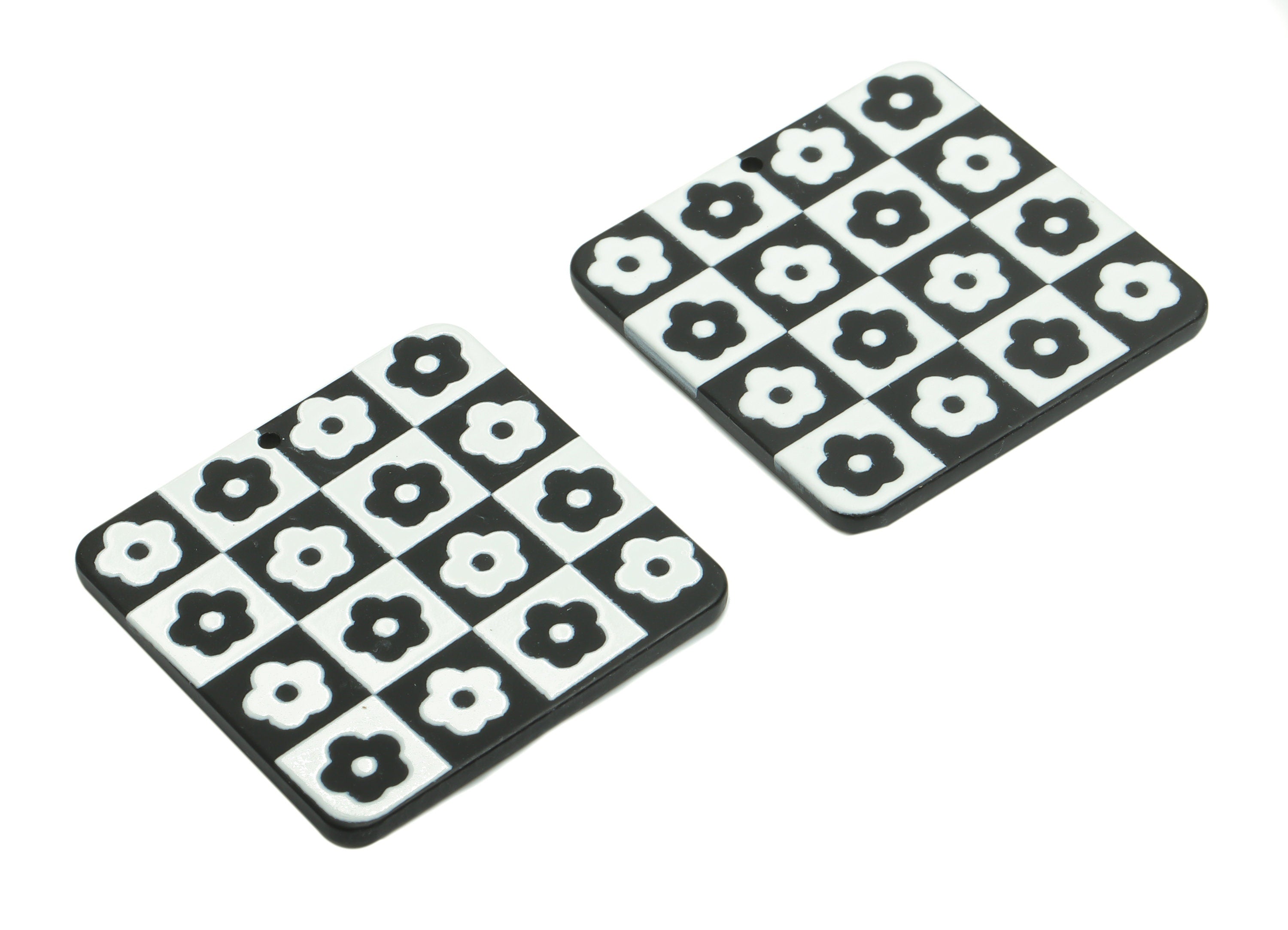 Acrylic Square Flower Earring Charms - Acrylic Flower Square Pendant - Printing Textured - Jewelry Supplies - 34.65x34.48mx2.29mm - AC2455C - DOMEDBAZAAR