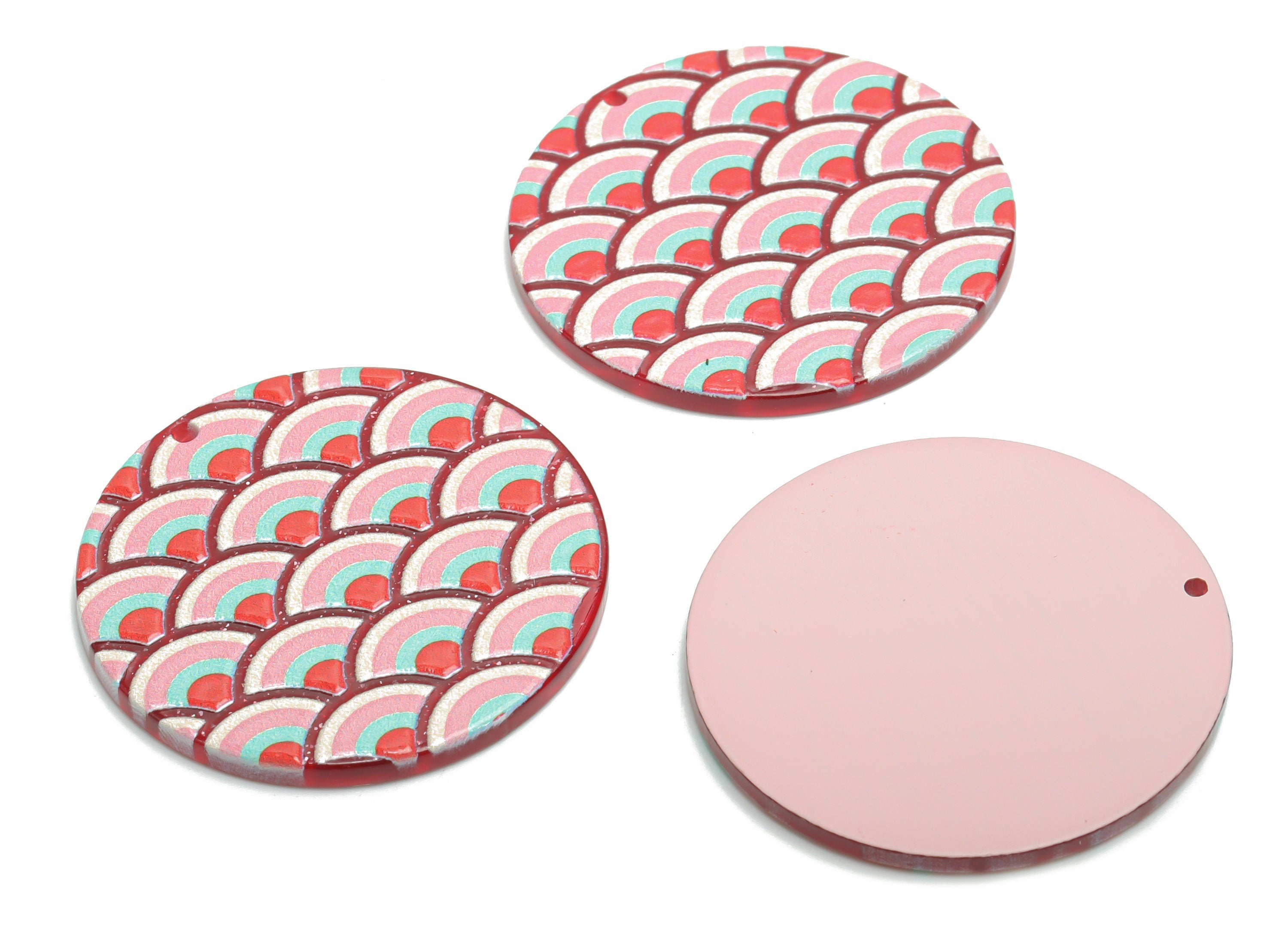 Acrylic Round Rainbow Earring Charms - Acrylic Semicircle Circle Pendant - Printing Textured - Jewelry Supplies - 37.68x37.7x2.3mm - AC2453C - DOMEDBAZAAR