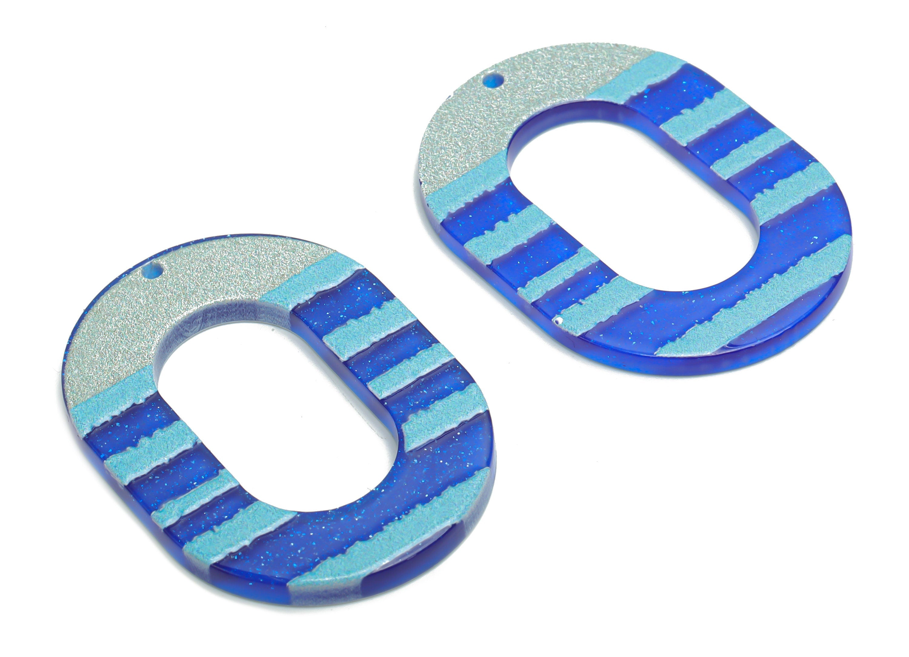 Acrylic Stripe Oval Hoop Earring Charms - Acrylic Stripe Oval Pendant - Printing Textured - Jewelry Supplies - 39.16x27.87x2.31mm - AC2454H - DOMEDBAZAAR