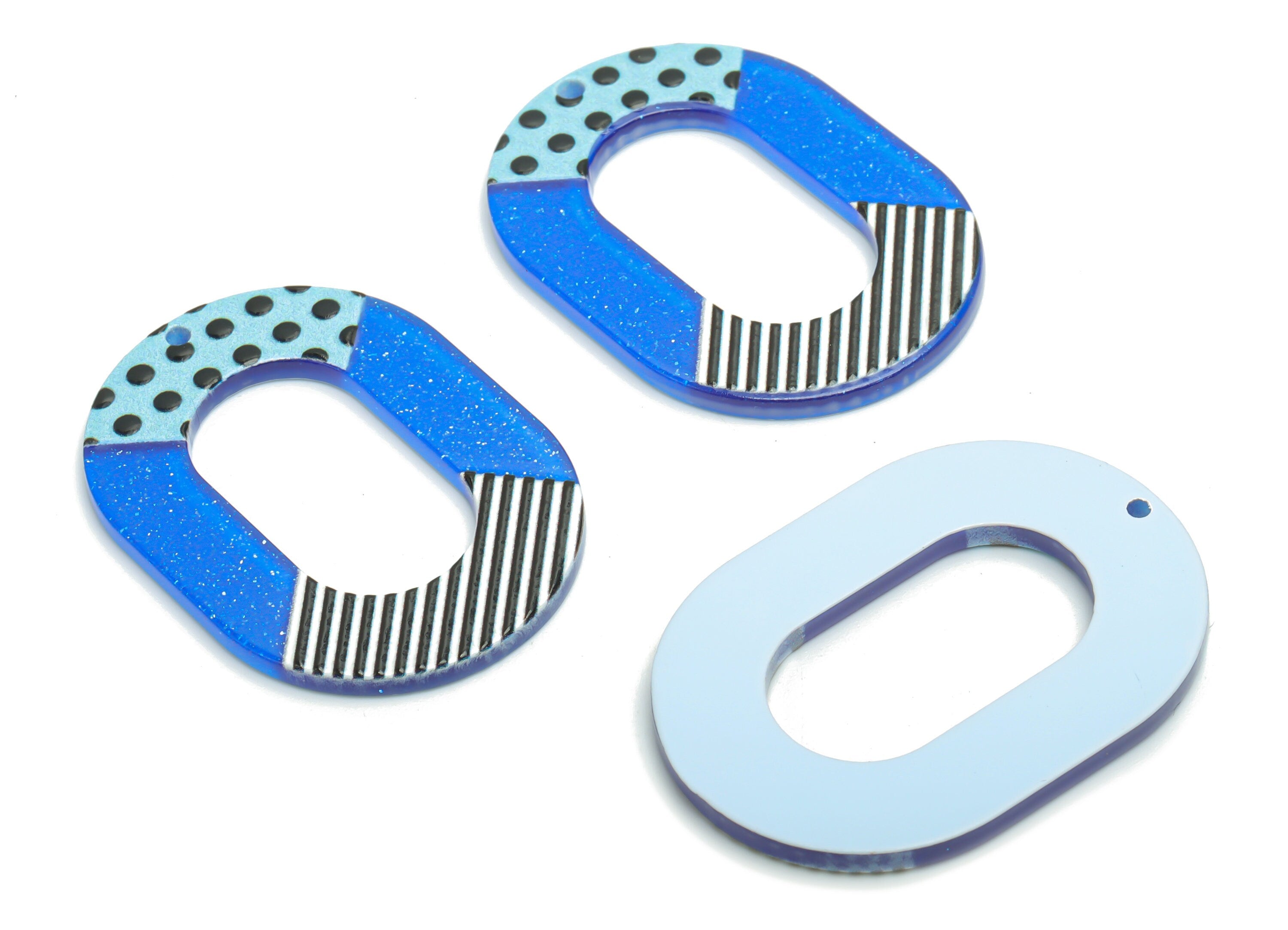 Acrylic Bubble Oval Hoop Earring Charms - Acrylic Stripe Oval Pendant - Printing Textured - Jewelry Supplies - 39.16x27.87x2.31mm - AC2454B - DOMEDBAZAAR