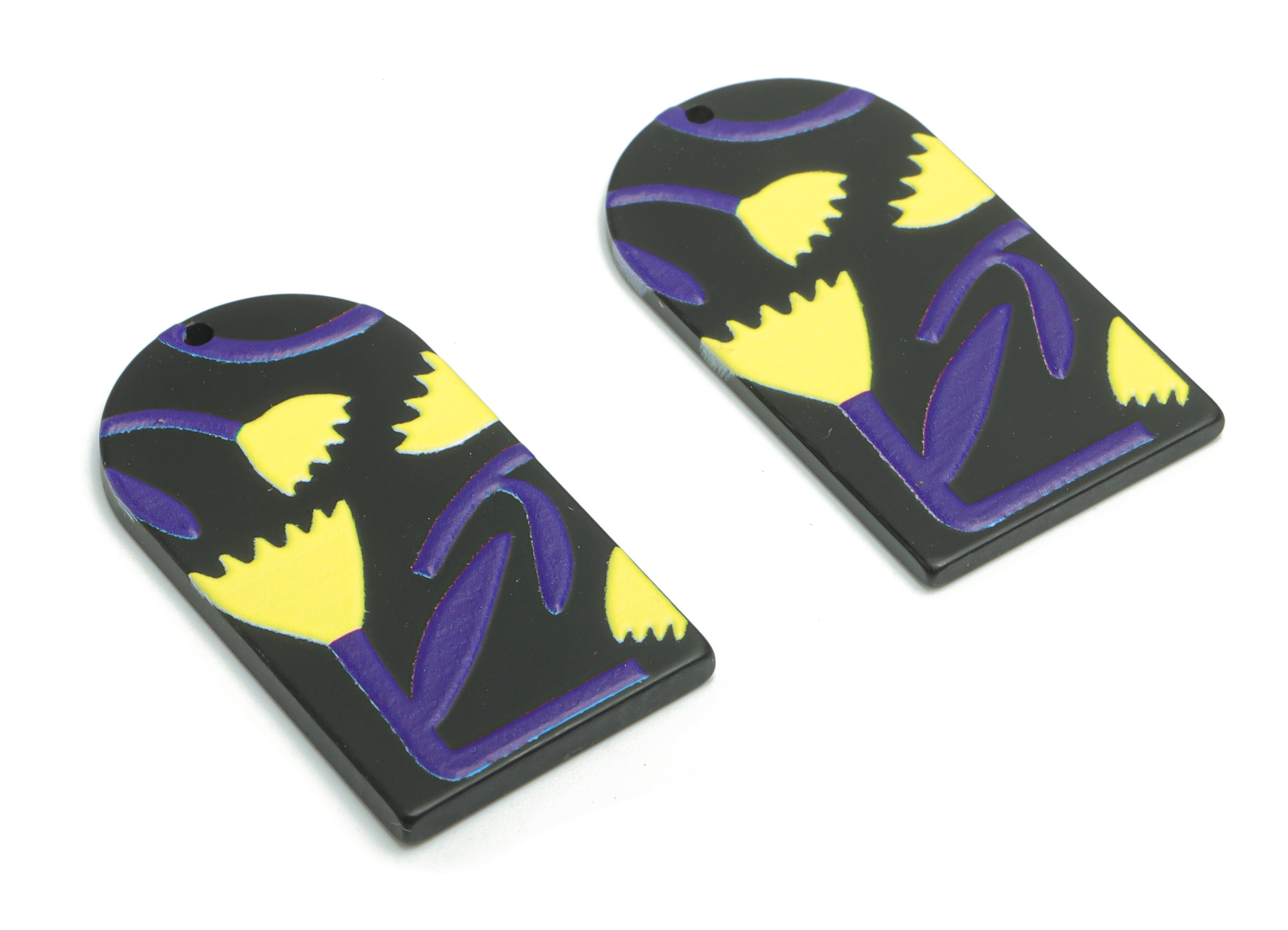 Acrylic Long D Domed Lotus Leaves Earring Charms - Acrylic D Flower Leaf Pendant - Printing Textured - 39.58x20.94x2.07mm - AC2460M - DOMEDBAZAAR