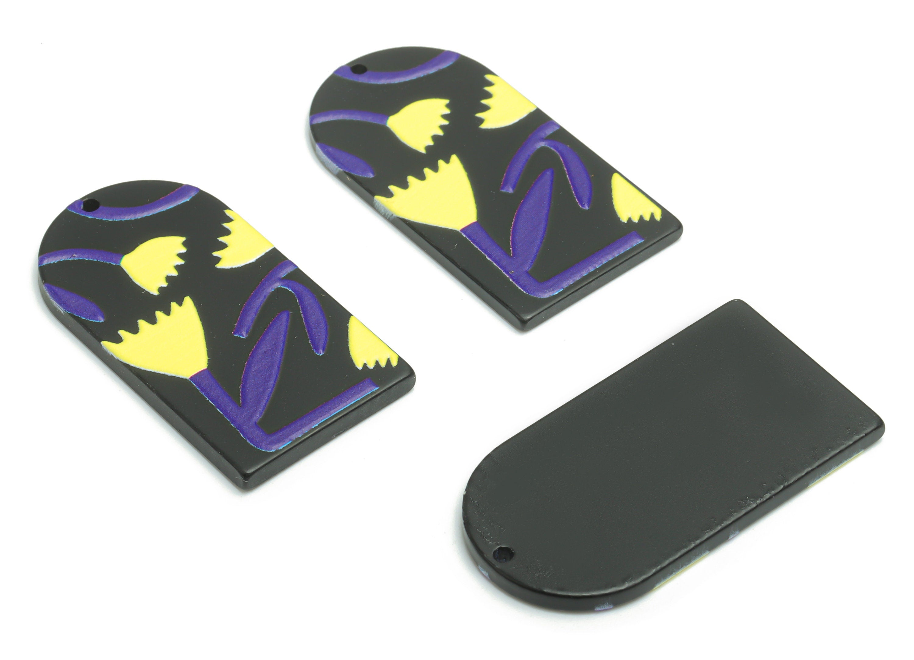 Acrylic Long D Domed Lotus Leaves Earring Charms - Acrylic D Flower Leaf Pendant - Printing Textured - 39.58x20.94x2.07mm - AC2460M - DOMEDBAZAAR