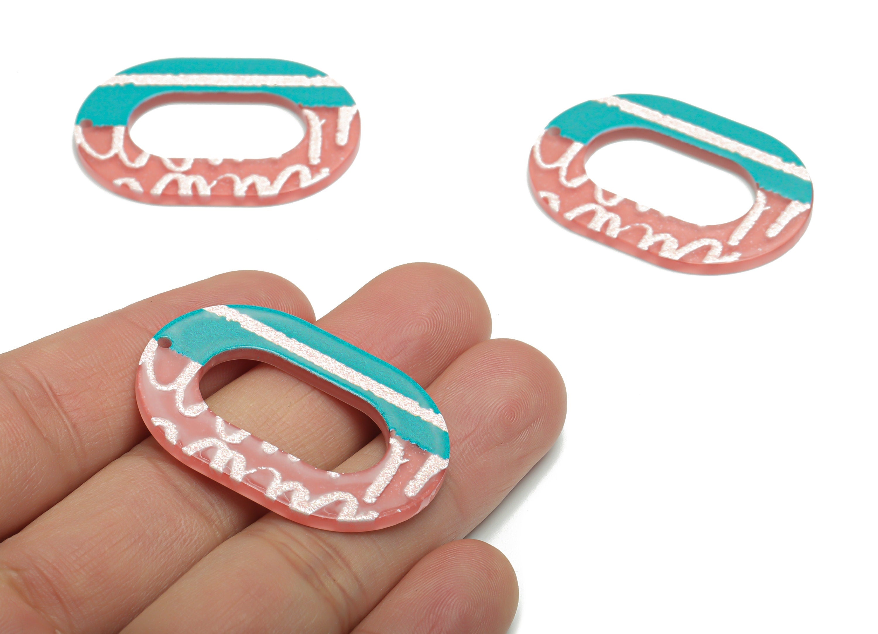 Acrylic Oval Hoop Pattern Earring Charms - Acrylic Pattern Oval Pendant - Printing Textured - Jewelry Supplies - 39.55x28.17x2.3mm - AC2454A - DOMEDBAZAAR