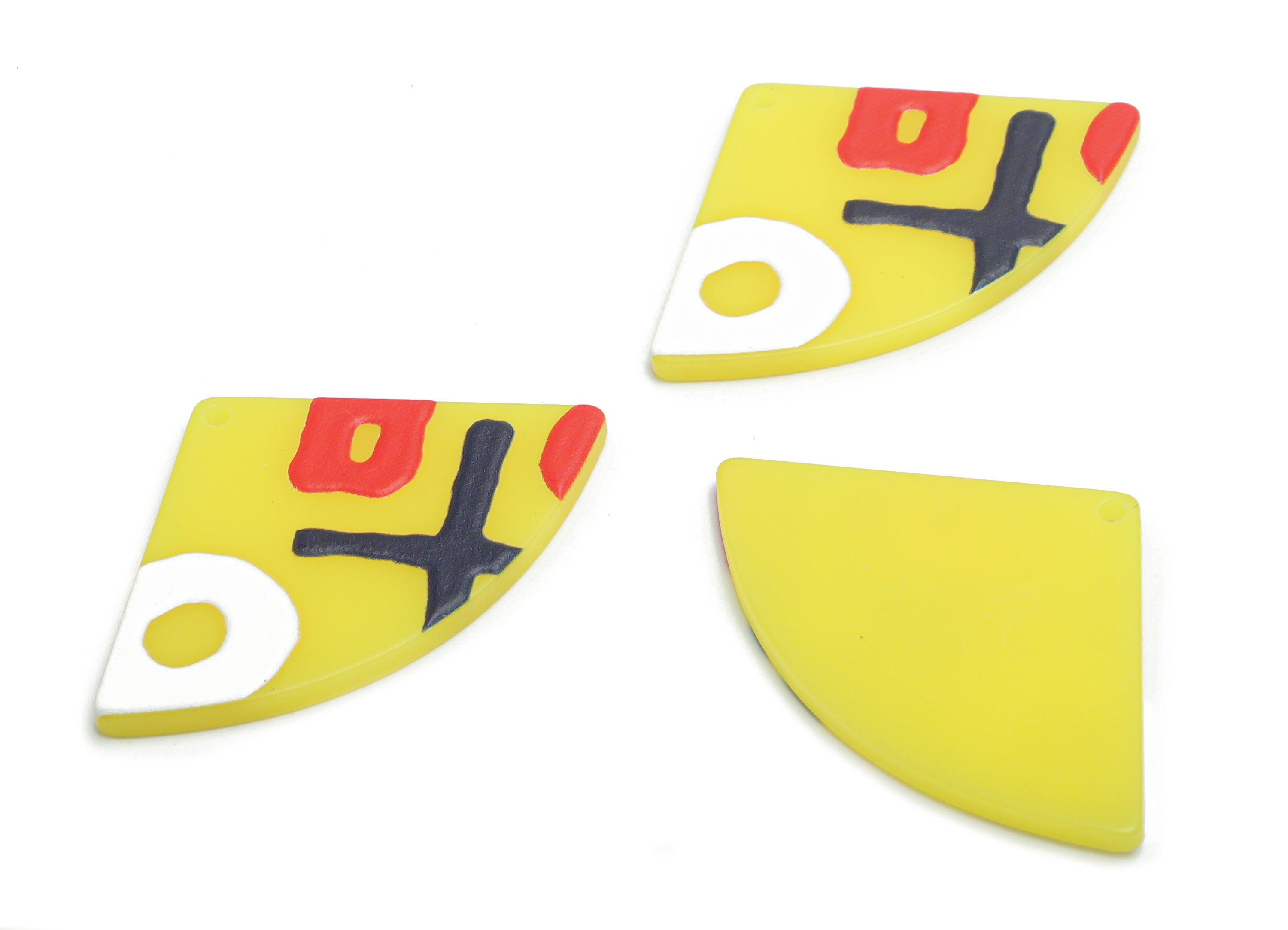 Acrylic Triangle Pattern Earring Charms - Acrylic Quarter Circle Pizza Pattern Pendant - Printing Textured - 39.4x25.81x2.51mm - AC2464B - DOMEDBAZAAR