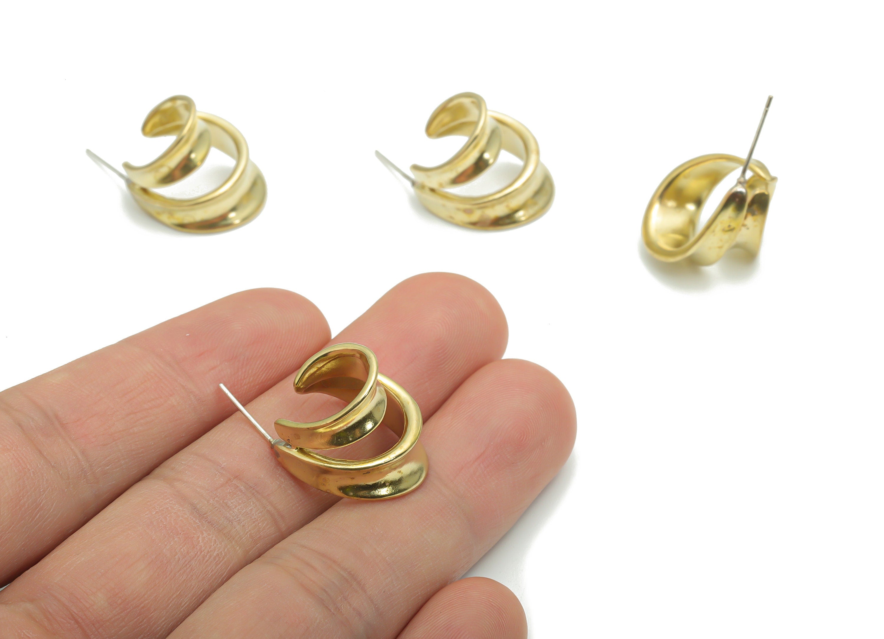 Brass C Hoop Earring Stud - Raw Brass C Hoop Post - Open Hoop Stud - Silver Plated Cupronickel - Jewelry Supplies - 17.8x15.4x3.3mm - PP5140 - DOMEDBAZAAR