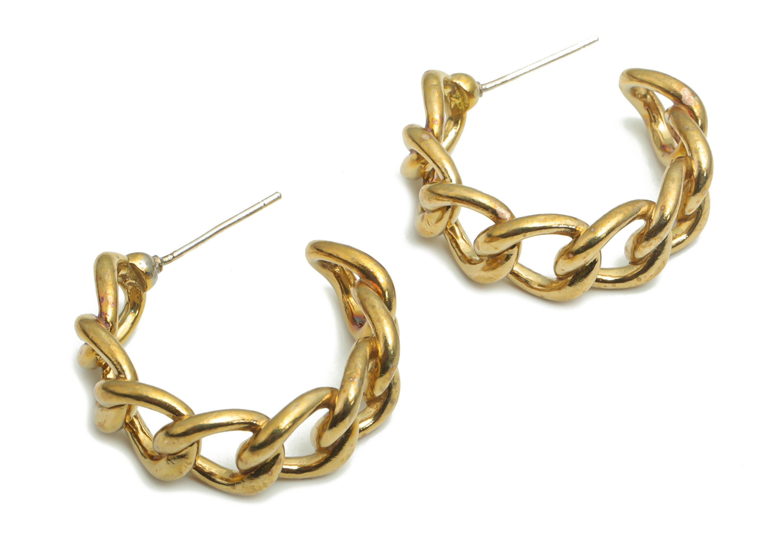 Brass C Stud - Raw Brass C Curb Chain Hoop Post - Open Hoop Stud - Silver Plated White Brass - Jewelry Supplies - 26.71x25.72x3.58mm- PP5143 - DOMEDBAZAAR