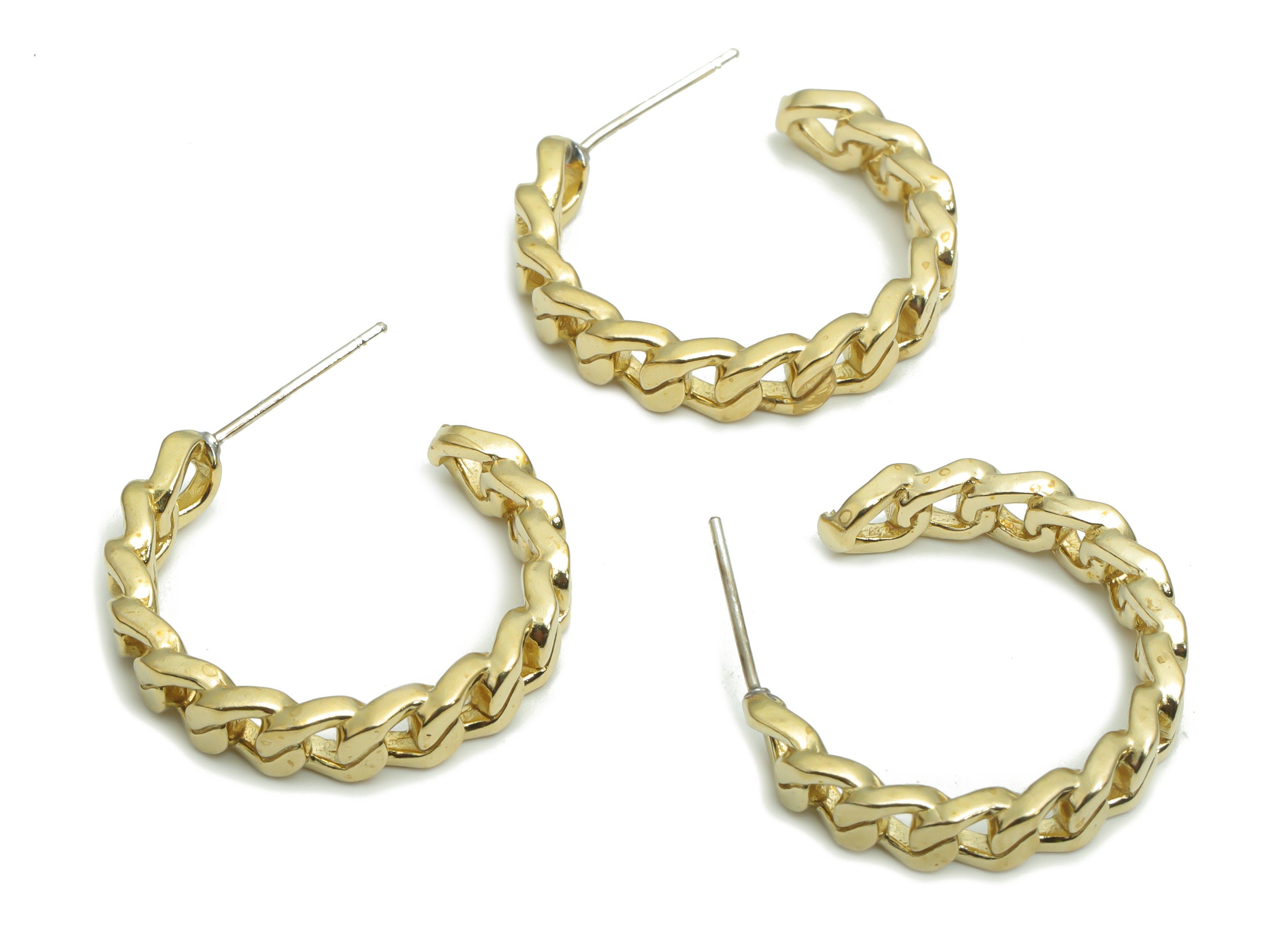 Brass C Earring Stud With Loop - Raw Brass C Curb Chain Hoop Post - Open Hoop Stud - Silver Plated Cupronickel - 24.8x21.71x2.49mm - PP5136 - DOMEDBAZAAR