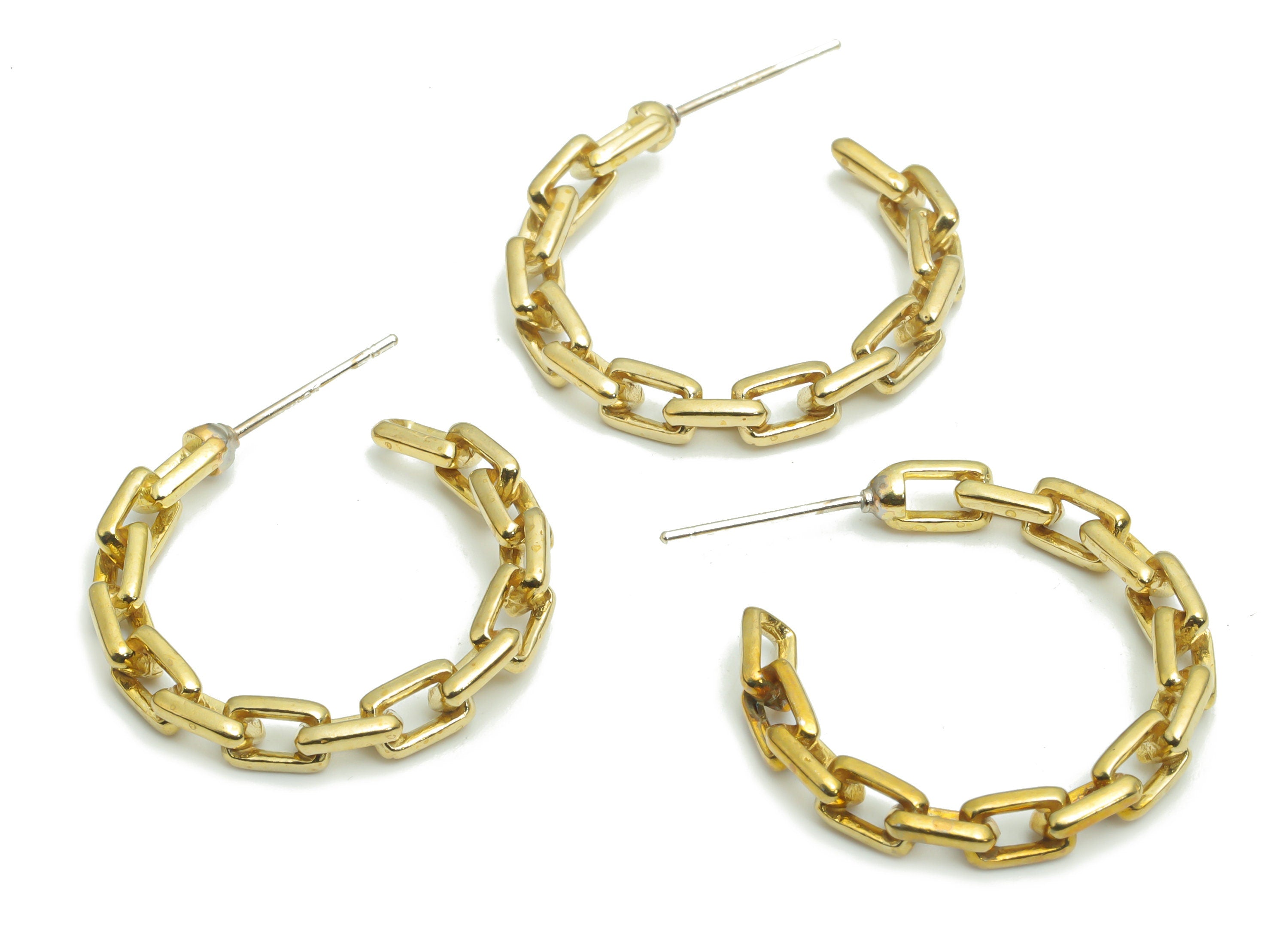 Brass C Earring Stud - Raw Brass C Chain Hoop Post - Open Hoop Stud - Silver Plated Cupronickel - Jewelry Supplies - 28.6x23.8x3.4mm- PP5139 - DOMEDBAZAAR