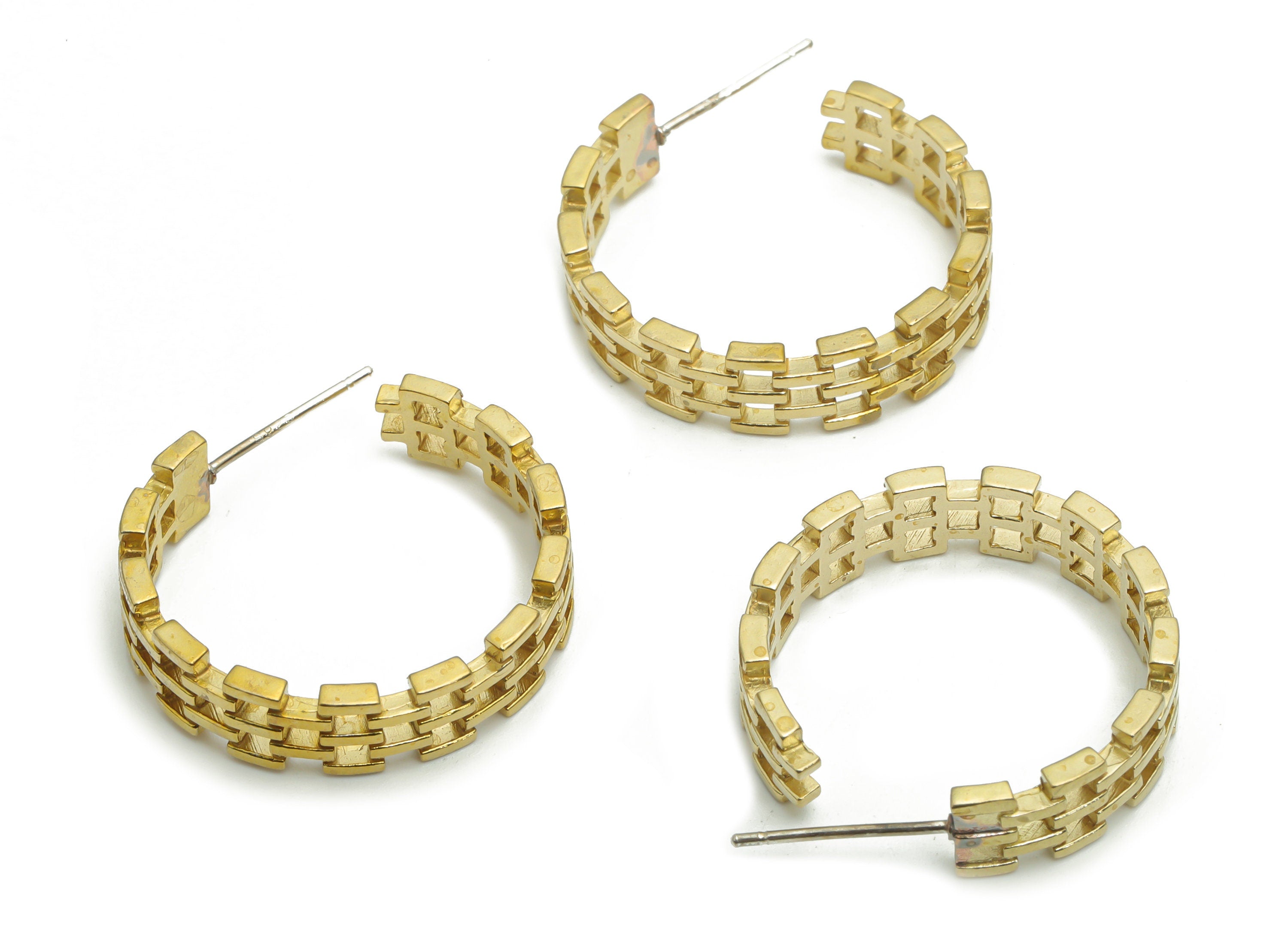 Brass C Rectangle Earring Stud - Raw Brass C Square Earring Post - Open Hoop Stud - Silver Plated Cupronickel - 24.43x23.9x1.84mm - PP5141 - DOMEDBAZAAR