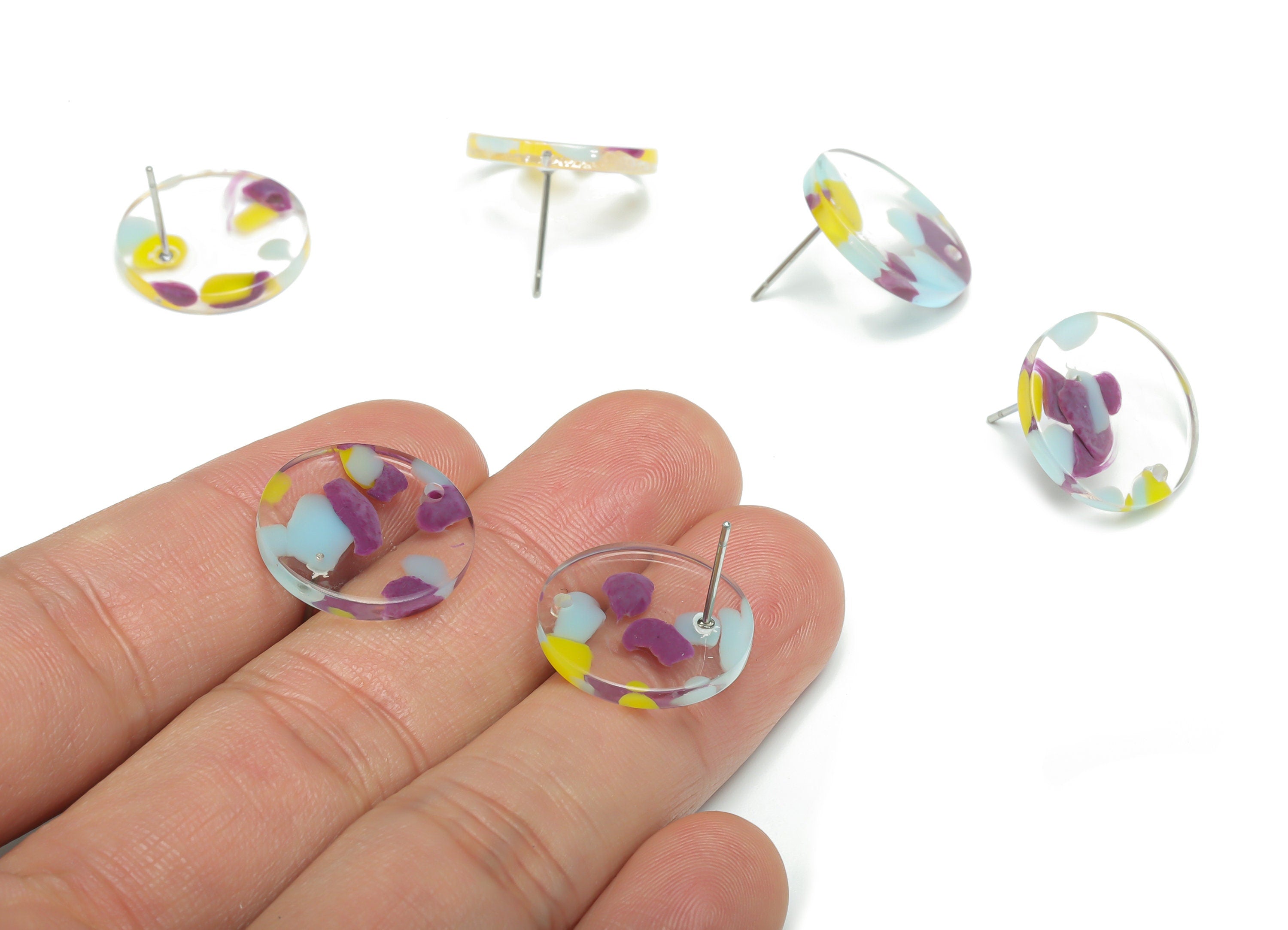 Acrylic Round Earring Stud – Acrylic Circle Post - 316 Surgical Stainless Steel Stud - Color Code: A822 - 17.78x17.75x2.61mm - AC2450-A822 - DOMEDBAZAAR