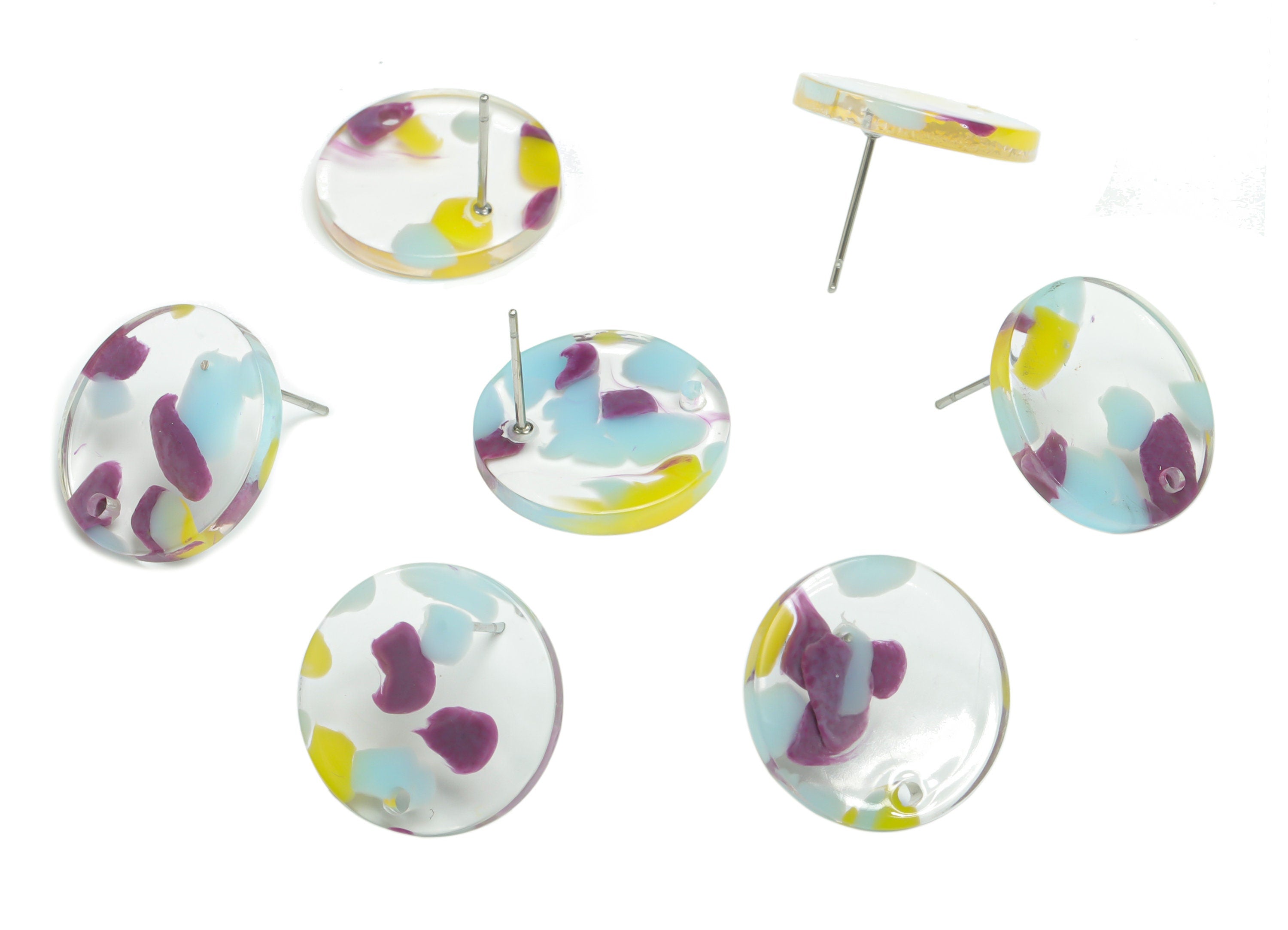 Acrylic Round Earring Stud – Acrylic Circle Post - 316 Surgical Stainless Steel Stud - Color Code: A822 - 17.78x17.75x2.61mm - AC2450-A822 - DOMEDBAZAAR