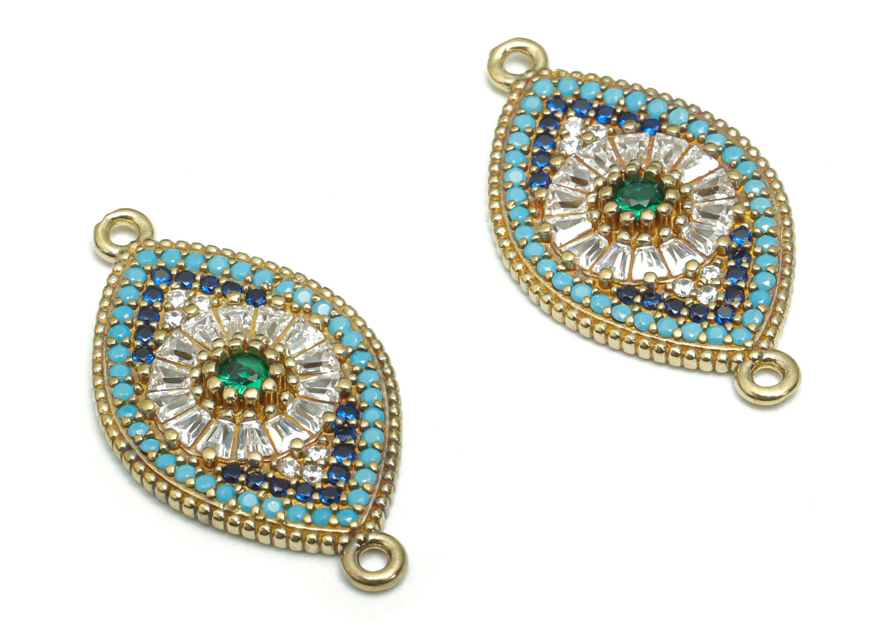 Brass Diamond Sun Eye Connectors With Zircon - Raw Brass Rhombus Sun Charms and Pendant - Jewelry Supplies - 26.79x14.42x2.78mm - PP5165 - DOMEDBAZAAR