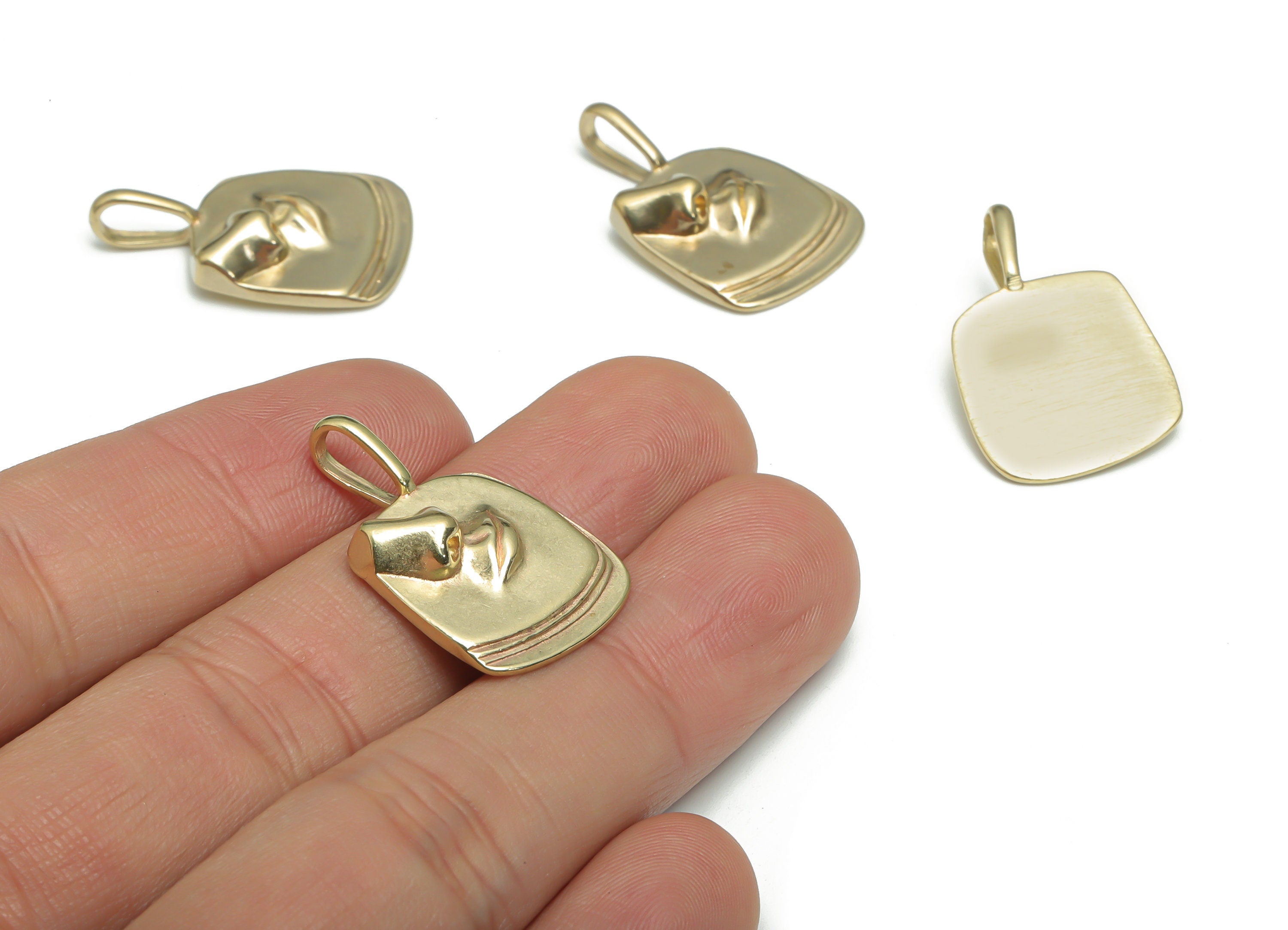 Brass Square Nose Earring Charms - Raw Brass Mouth Square Pendant - Relief Charm - Jewelry Making Supplies - 27.37x17.46x5.07mm - PP5158 - DOMEDBAZAAR