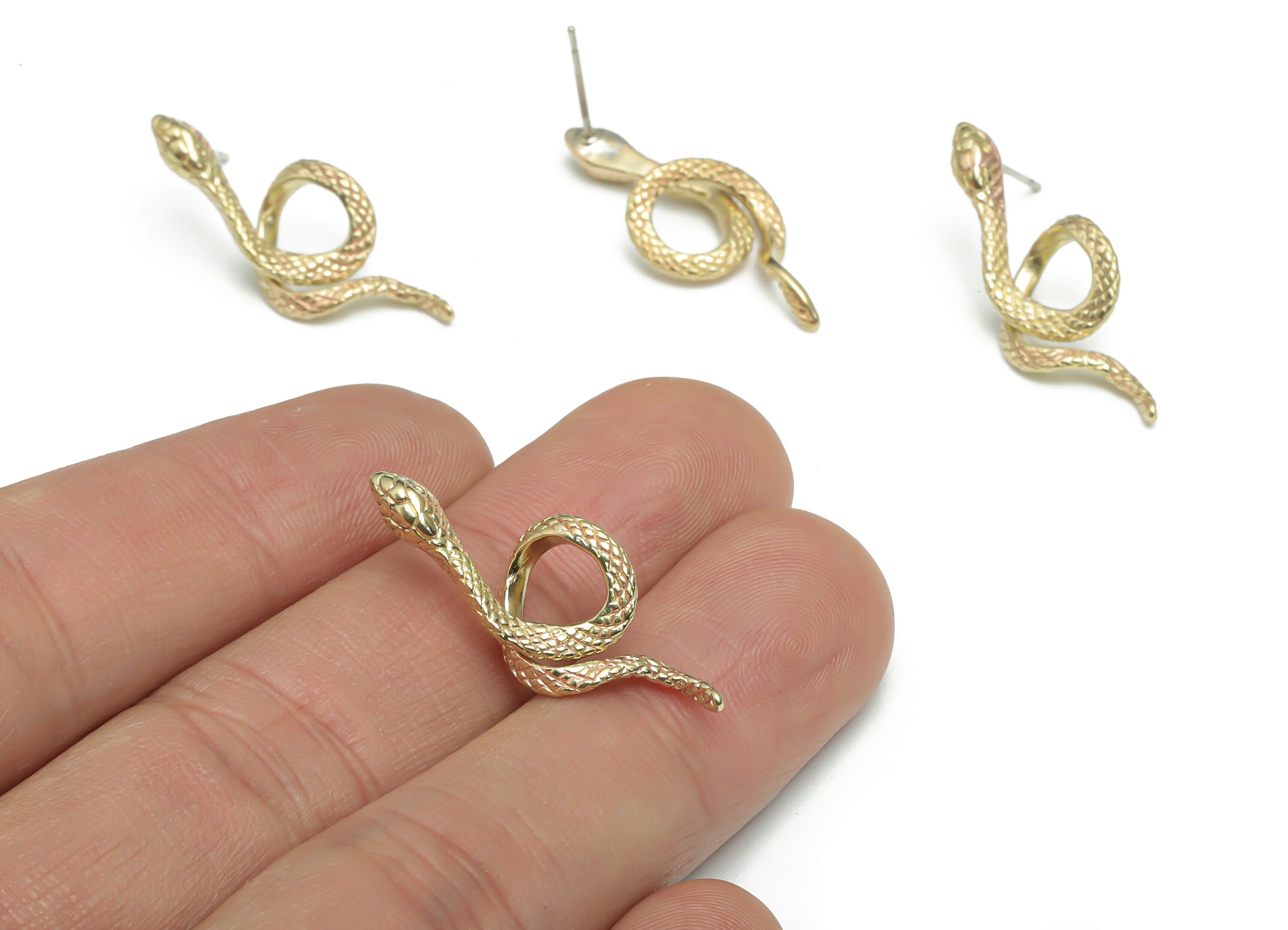 Brass Snake Earring Stud - Raw Brass Snake Earring Post - Stainless Steel Stud - Jewelry Making Supplies - 29.2x10.54x3.26mm - PP5152 - DOMEDBAZAAR