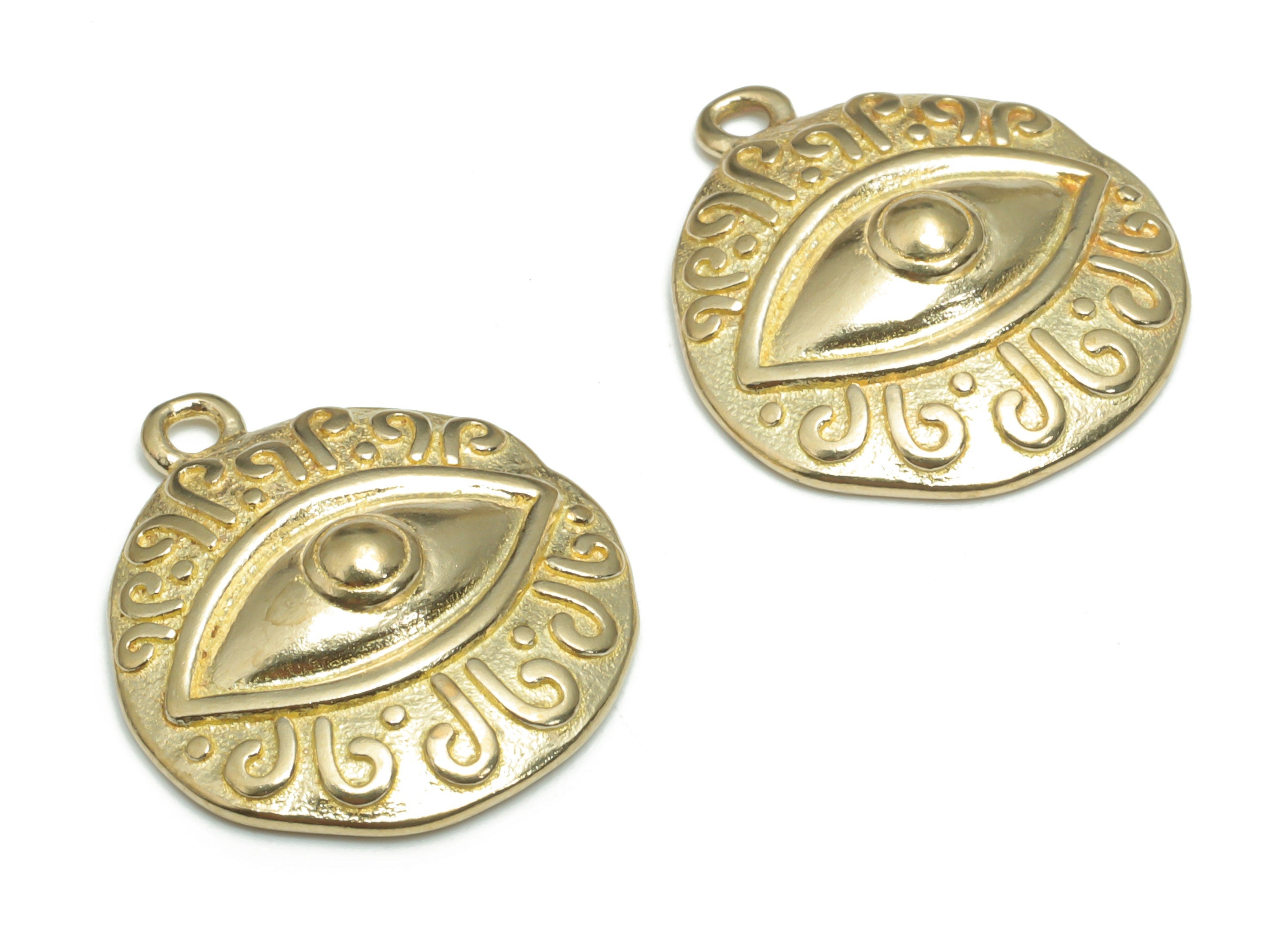 Brass Round Eye Earring Charms - Raw Brass Eyelash Medallion Circle Pendant - Jewelry Making Supplies - 20.48x17.63x4.65mm - PP5159 - DOMEDBAZAAR