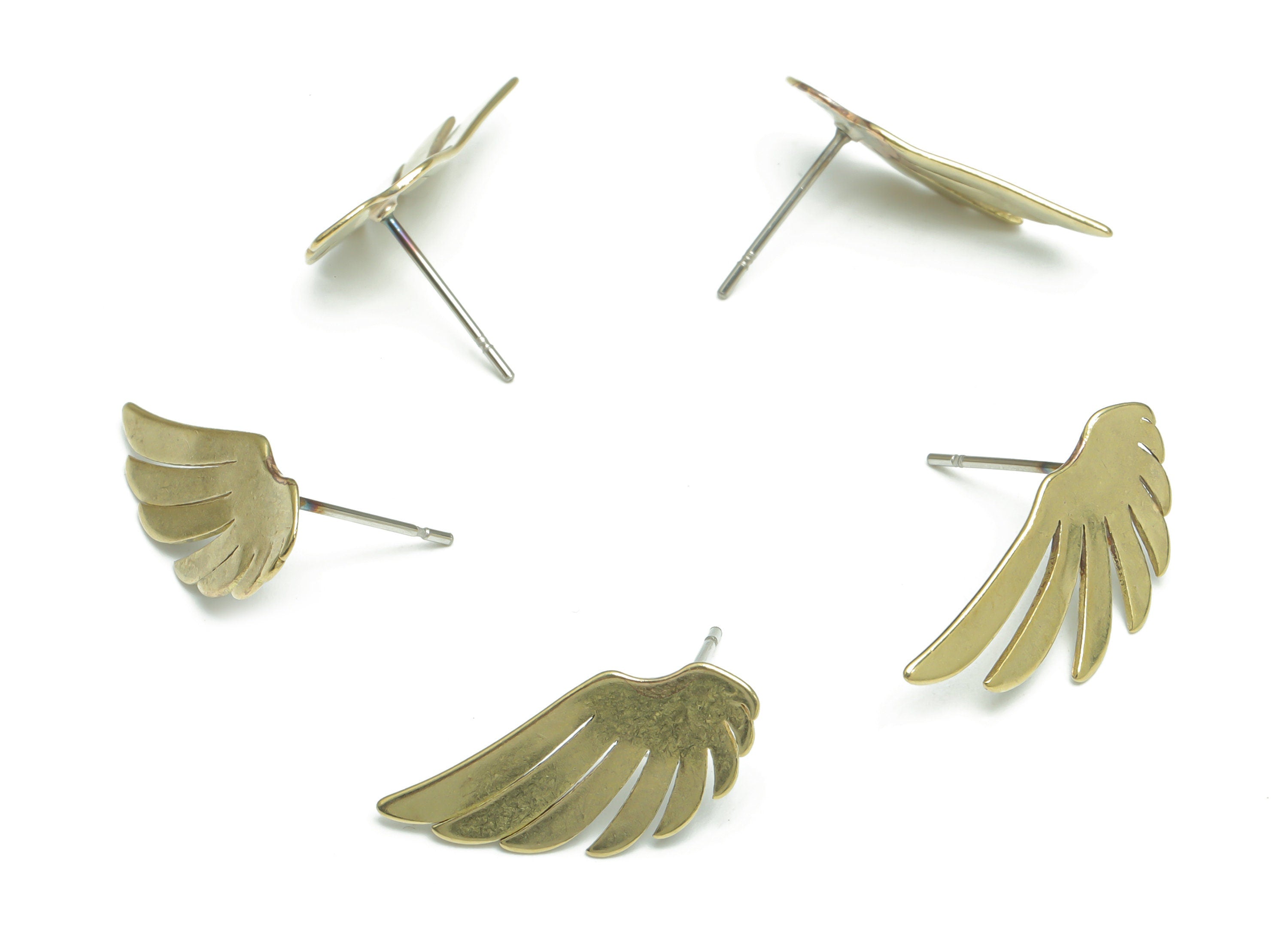 Brass Wing Earring Stud - Raw Brass Leaf Earring Post - Stainless Steel Stud - Earring Findings - Jewelry Supplies - 20.7x9.2x1.1mm - PP5150 - DOMEDBAZAAR