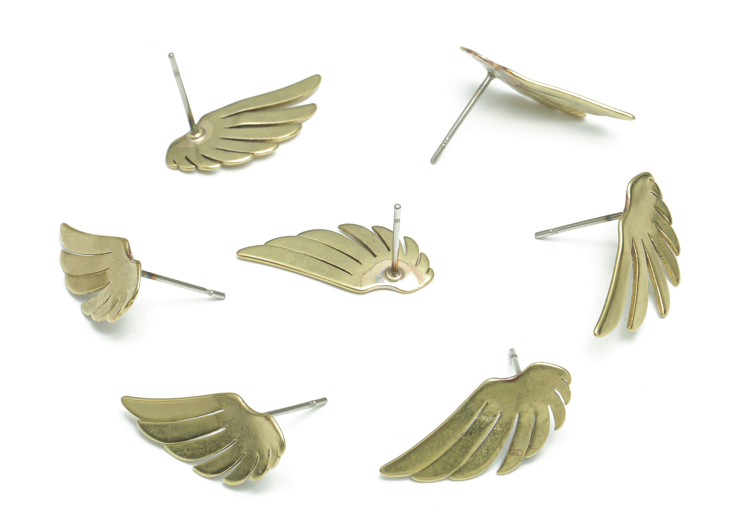 Brass Wing Earring Stud - Raw Brass Leaf Earring Post - Stainless Steel Stud - Earring Findings - Jewelry Supplies - 20.7x9.2x1.1mm - PP5150 - DOMEDBAZAAR