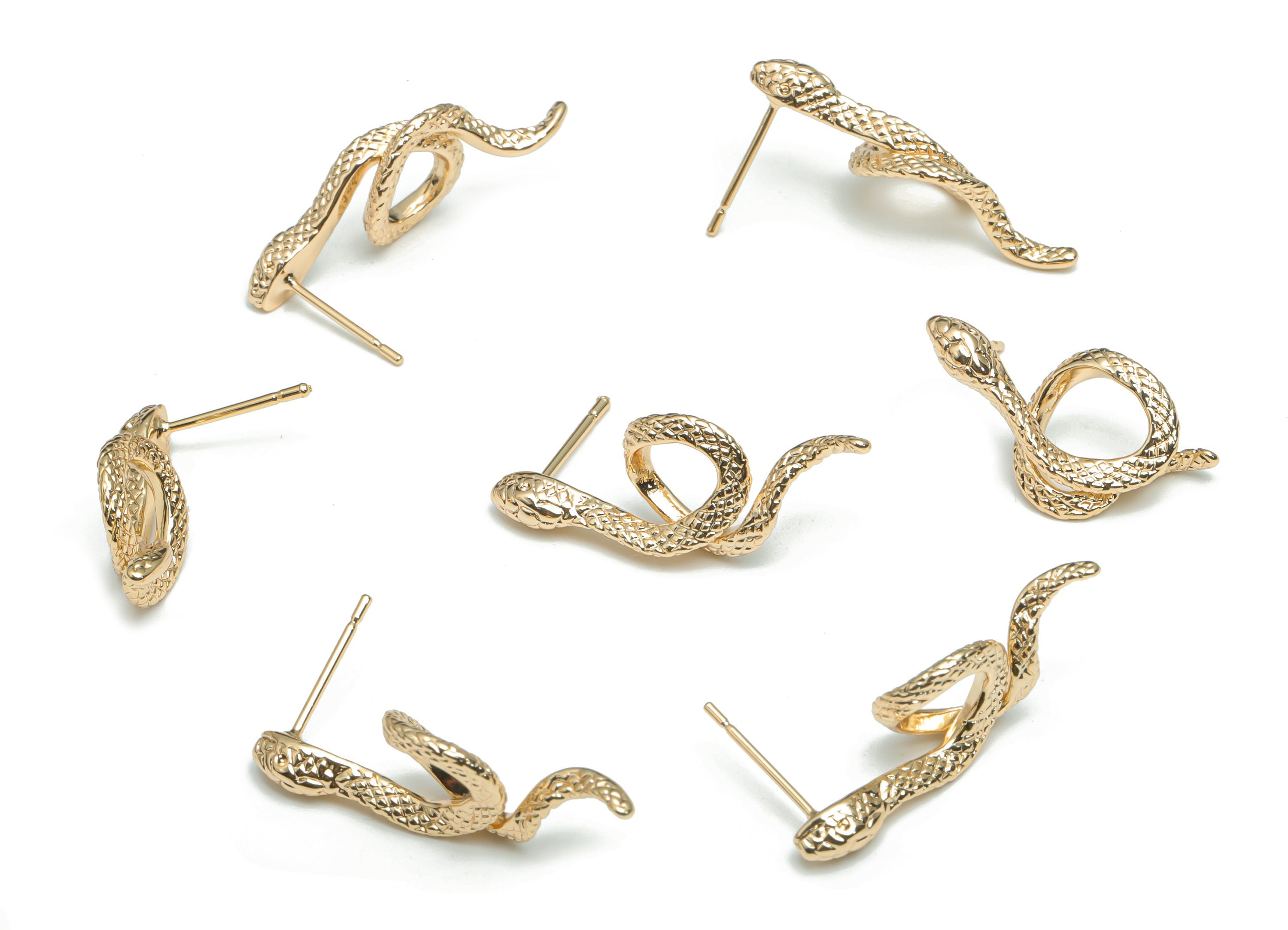 Brass Snake Earring Stud - Gold Snake Earring Post - Stainless Steel Stud - 18k Real Gold Plated Brass - 26.77x11.84x3.29mm - RGP4306 - DOMEDBAZAAR