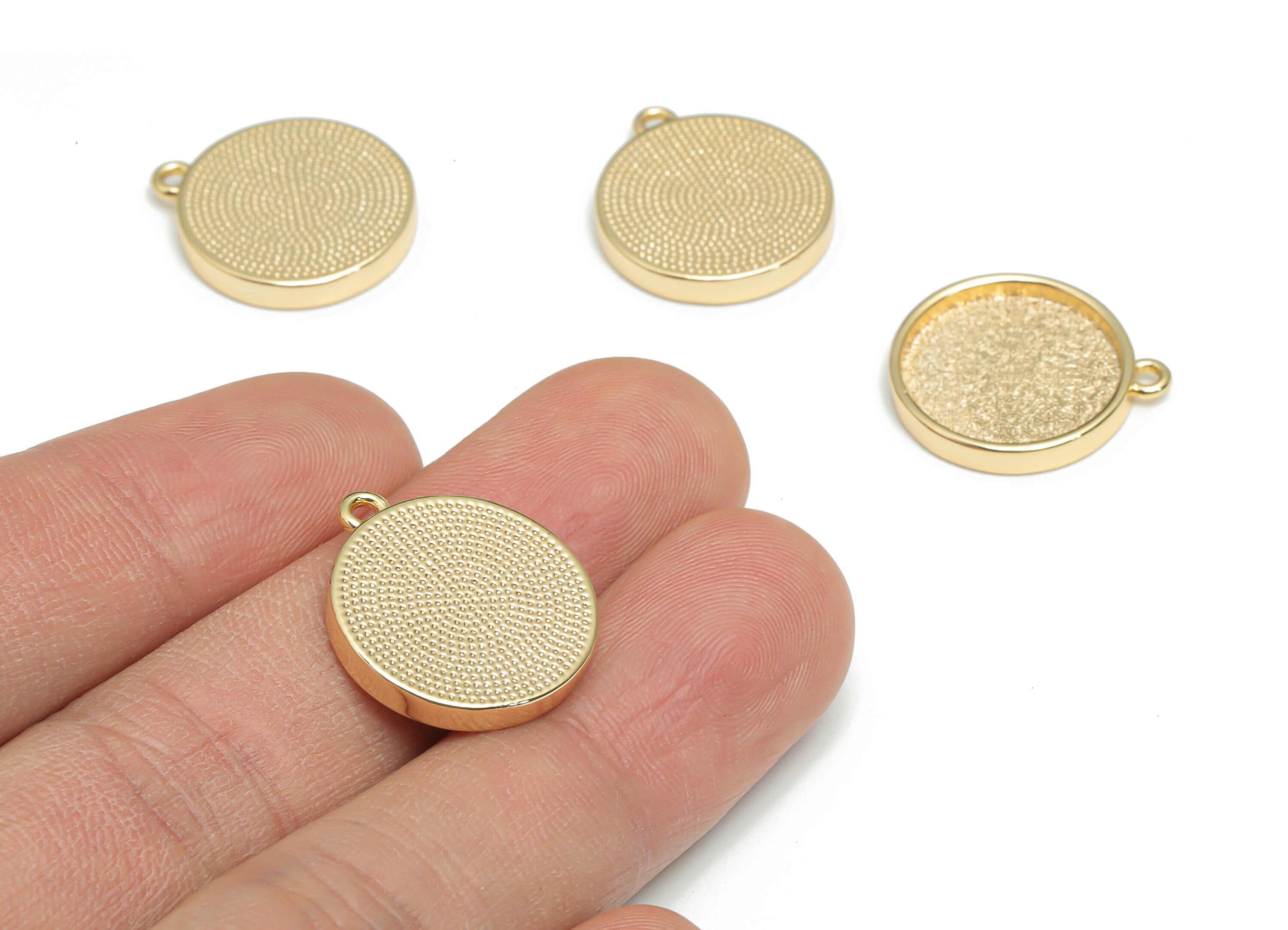 Brass Texture Round Earring Charms - Gold Texture Circle Pendant - 18K Real Gold Plated Brass - Jewelry Supplies - 20.6x18.1x2.8mm - RGP4335 - DOMEDBAZAAR