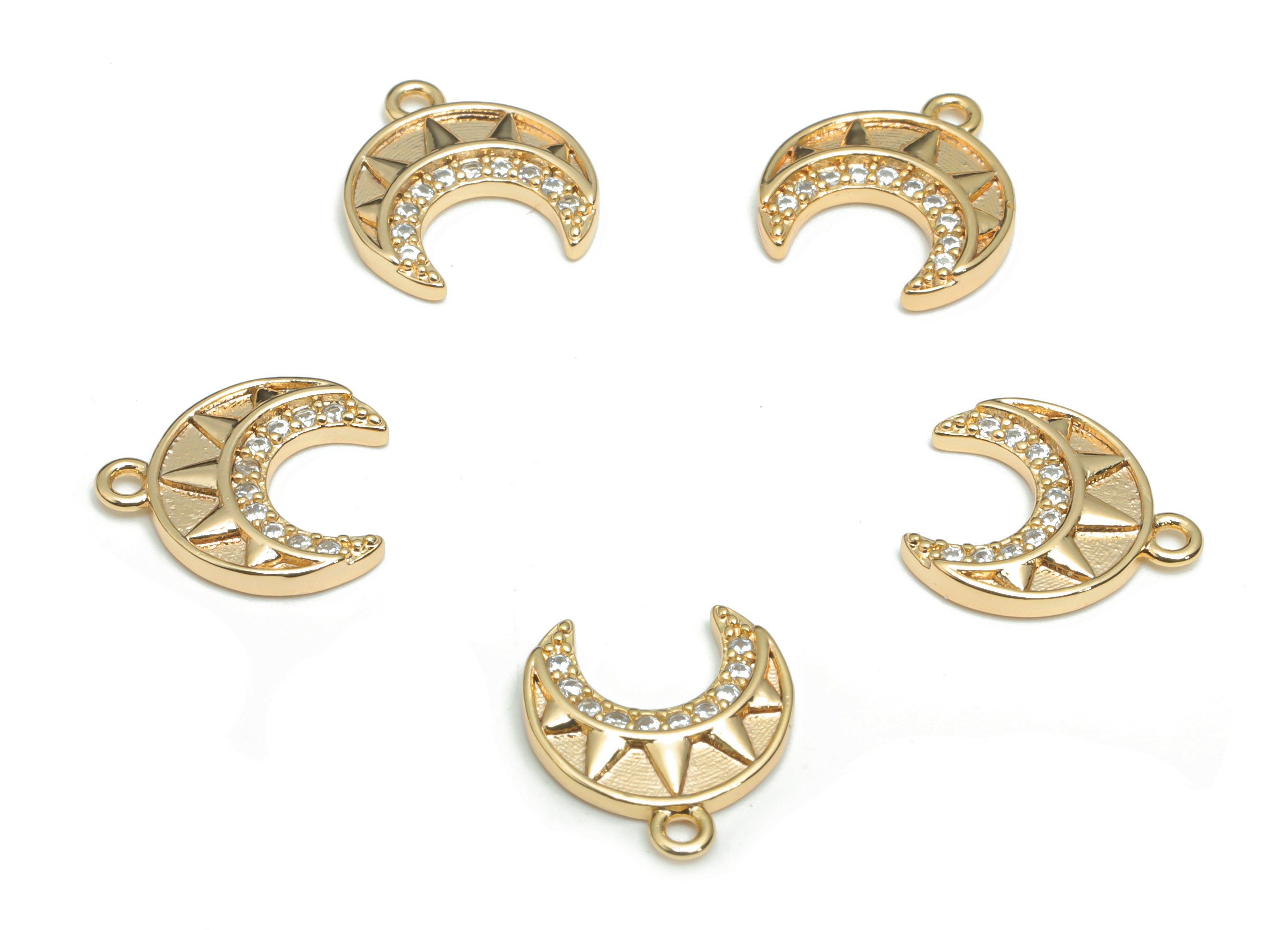 Brass Crescent Charms With Zircons - Gold Moon Sun Pendant - 18K Real Gold Plated Brass - Jewelry Supplies - 12.47x11.28x1.81mm - RGP4331 - DOMEDBAZAAR