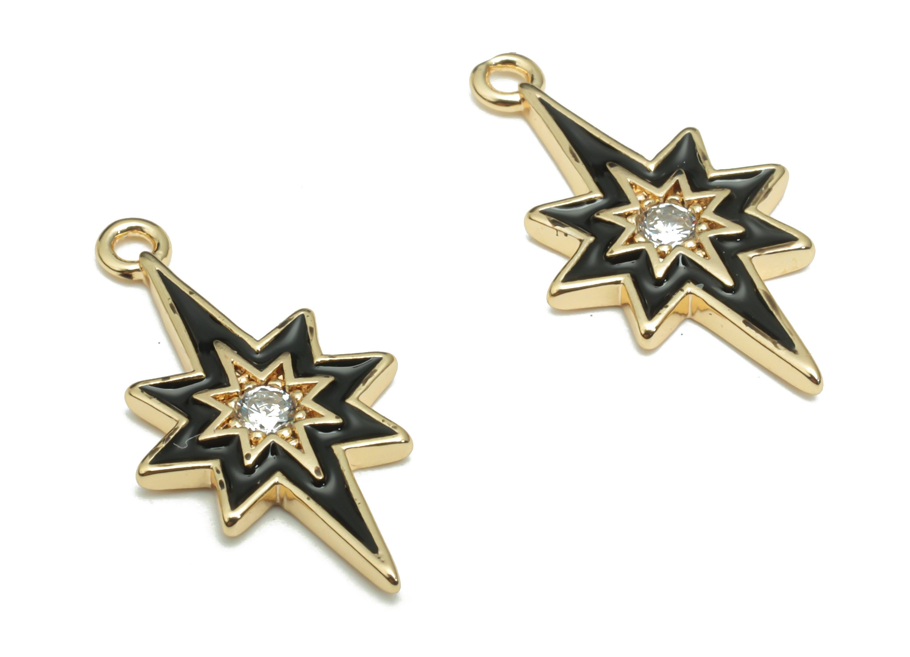 Brass Planet Earring Charms With Zincons - Enamel Gold Star Pendant - 18K Real Gold Plated - Jewelry Supplies - 21.06x10.83x1.6mm - RGP4296C - DOMEDBAZAAR