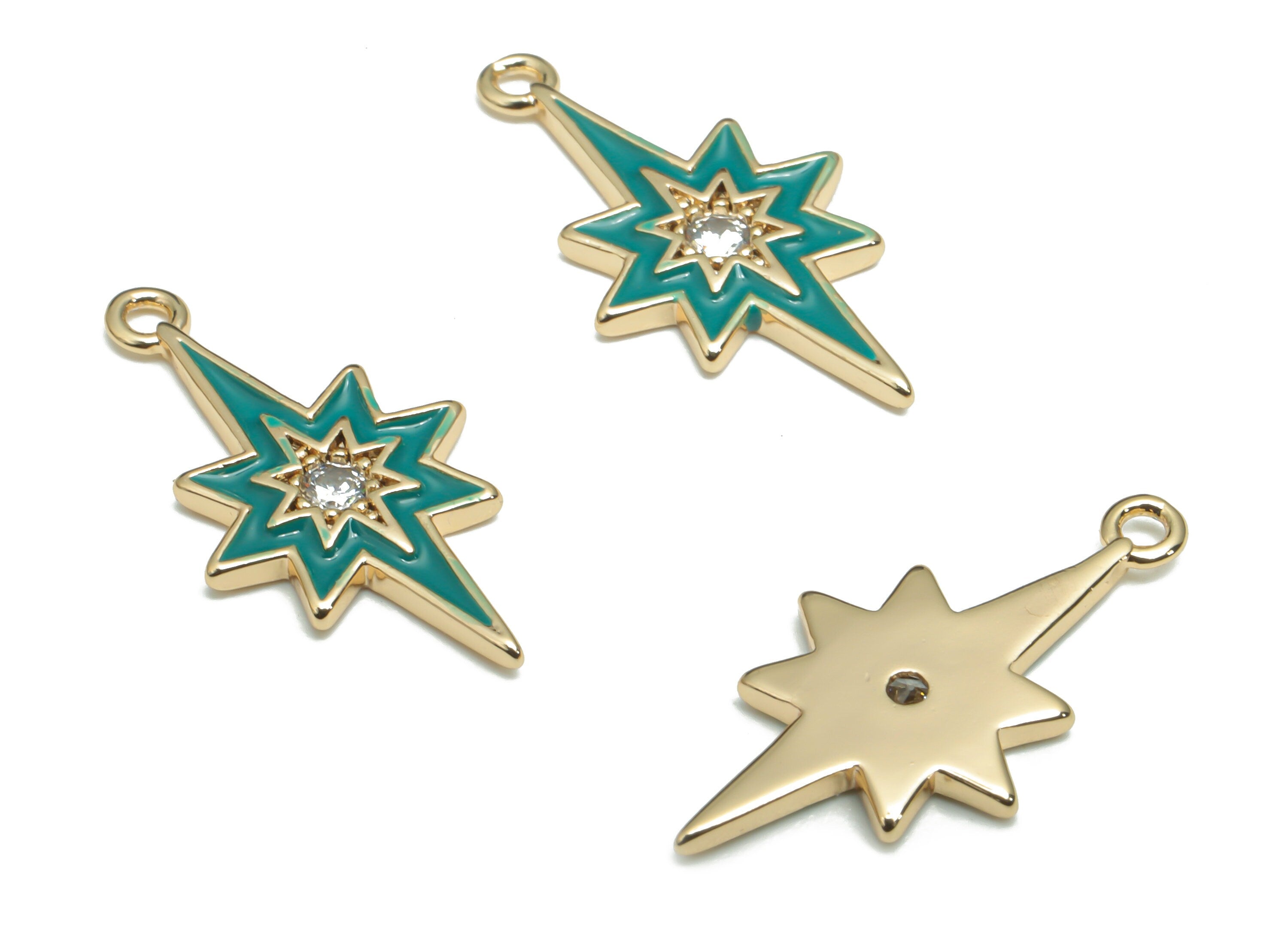 Brass Planet Earring Charms With Zincons - Enamel Gold Star Pendant - 18K Real Gold Plated - Jewelry Supplies - 21.06x10.83x1.6mm - RGP4296F - DOMEDBAZAAR