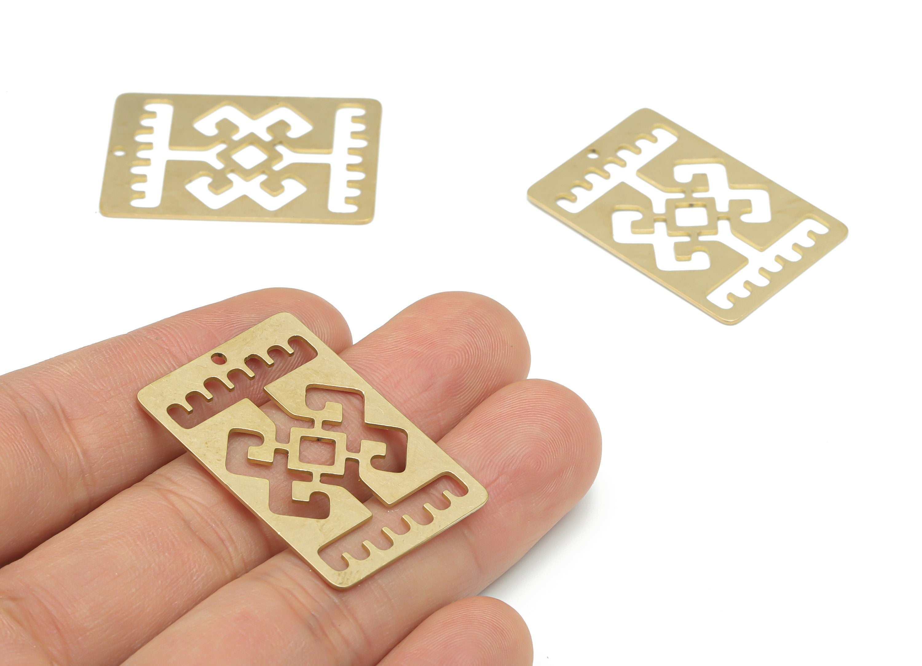 Brass Rectangle Diamond Anctolian Earring Charms - Raw Brass Textured Iran Carpet Pendant - Jewelry Supplies - 35.88x24.57x0.65mm - PPA2509 - DOMEDBAZAAR