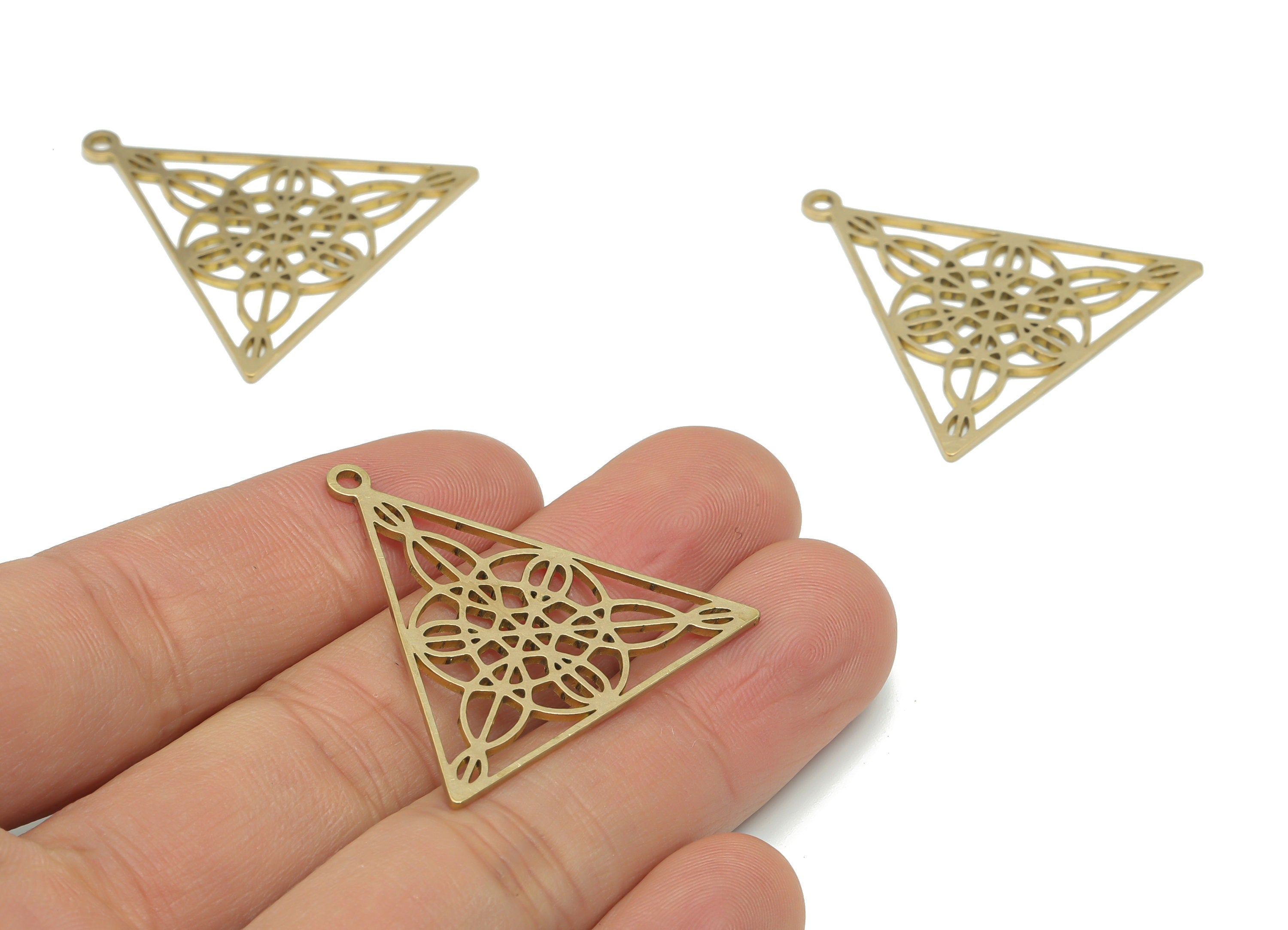 Brass Rectangle Flower Earring Charms - Raw Brass Rectangle Flower Pendant - DIY Jewelry Making Supplies - 35.67x34.25x0.82mm - PPA2565 - DOMEDBAZAAR