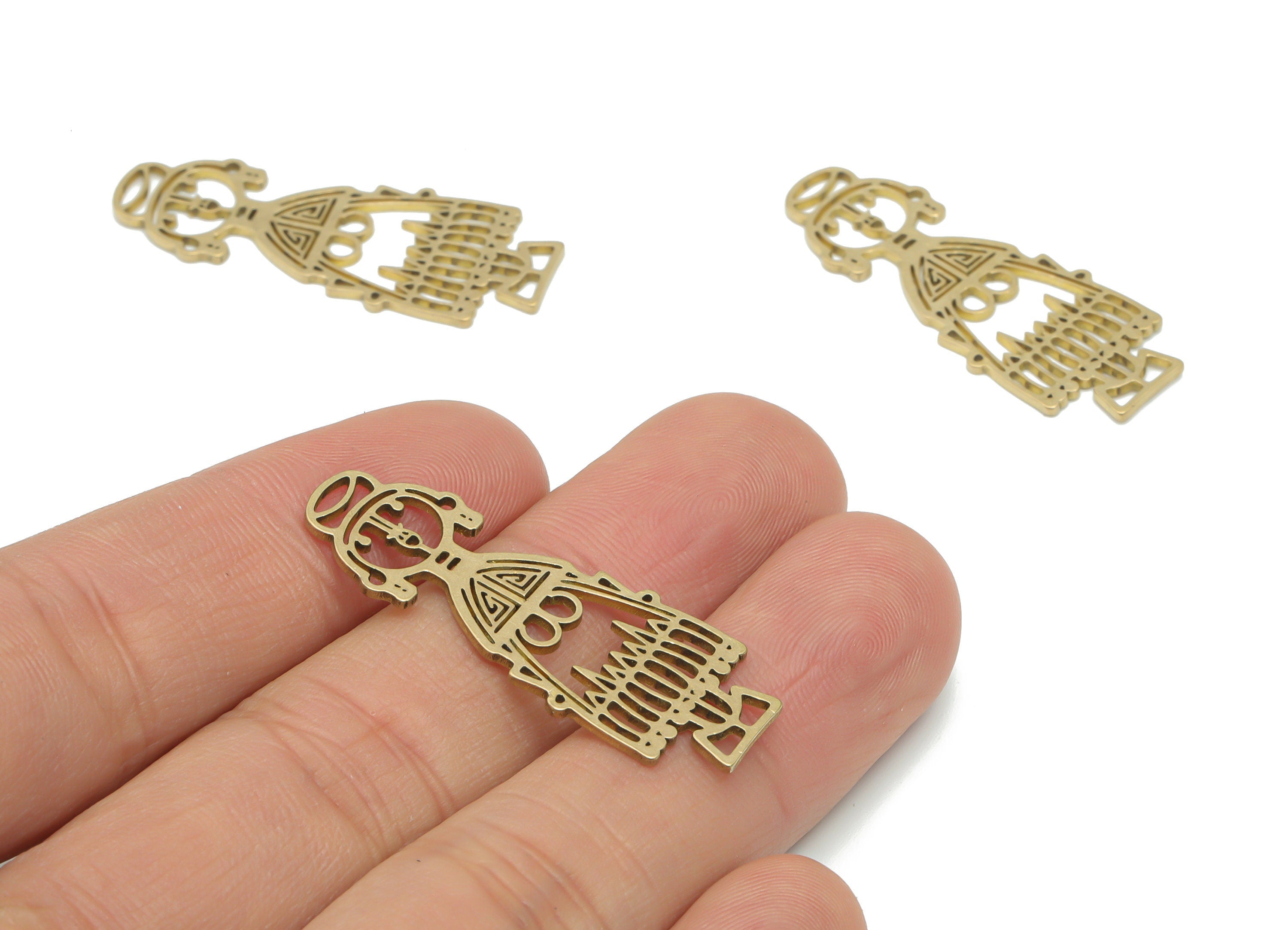 Brass Woman Robot Earring Charms - Raw Brass Woman Robot Pendant - DIY Jewelry Making Supplies - 37.84x14.64x0.85mm - PPA2305 - DOMEDBAZAAR
