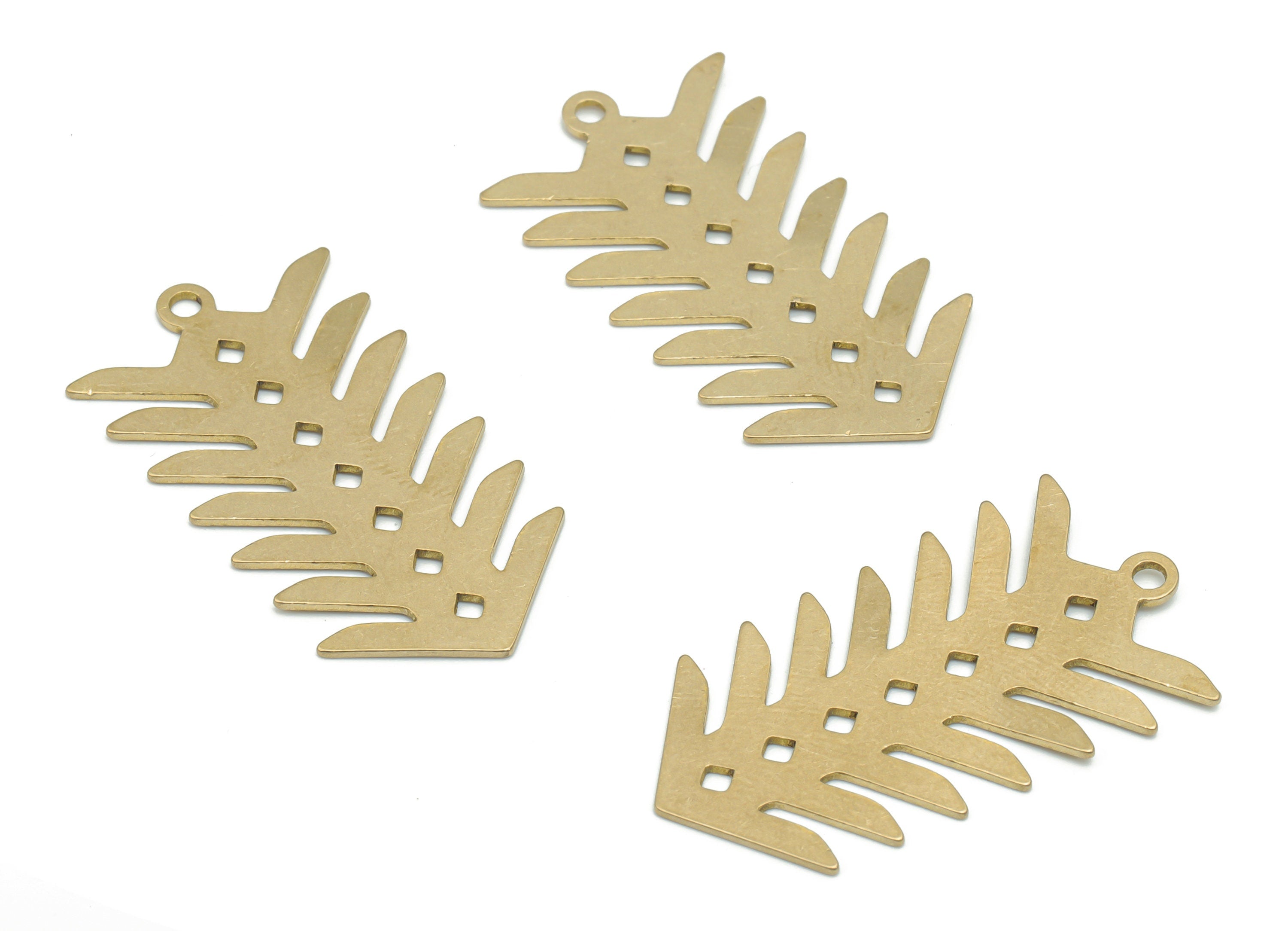 Brass Leaf Diamond Earring Charms - Raw Brass Rhombic Leaf Pendant - Jewelry Making Supplies - 35.61x19.4x0.68mm - PPA2497 - DOMEDBAZAAR