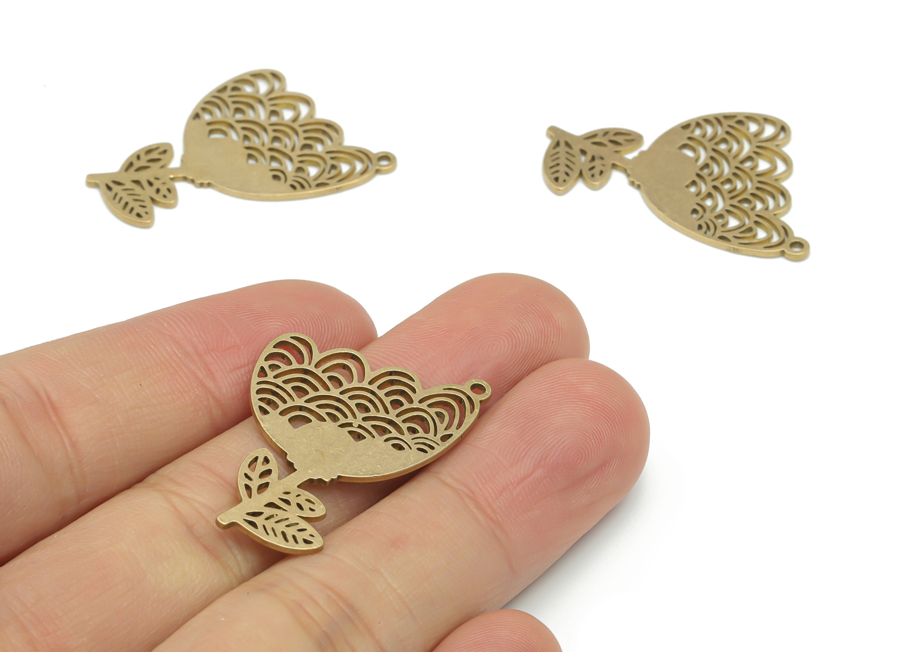 Brass Flower Leaf Earring Charms - Raw Brass Flower Pendant - DIY Jewelry Making Supplies - 35.78x22.52x0.88mm - PPA2280 - DOMEDBAZAAR