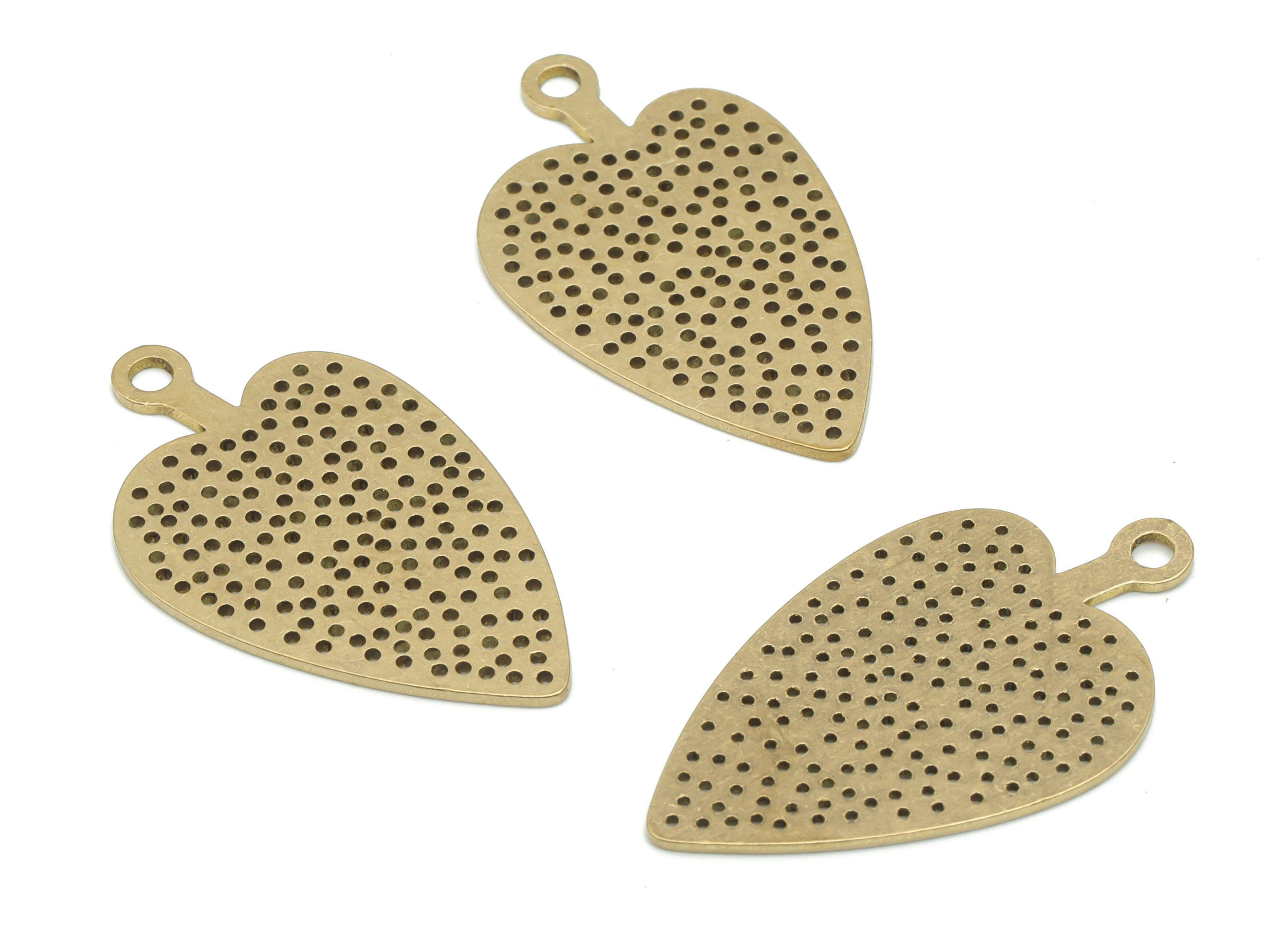 Brass Bubble Strawberry Heart Earring Charms - Raw Brass Bubble Leaf Pendant - DIY Jewelry Making Supplies - 34.77x20.11x0.86mm - PPA2339 - DOMEDBAZAAR