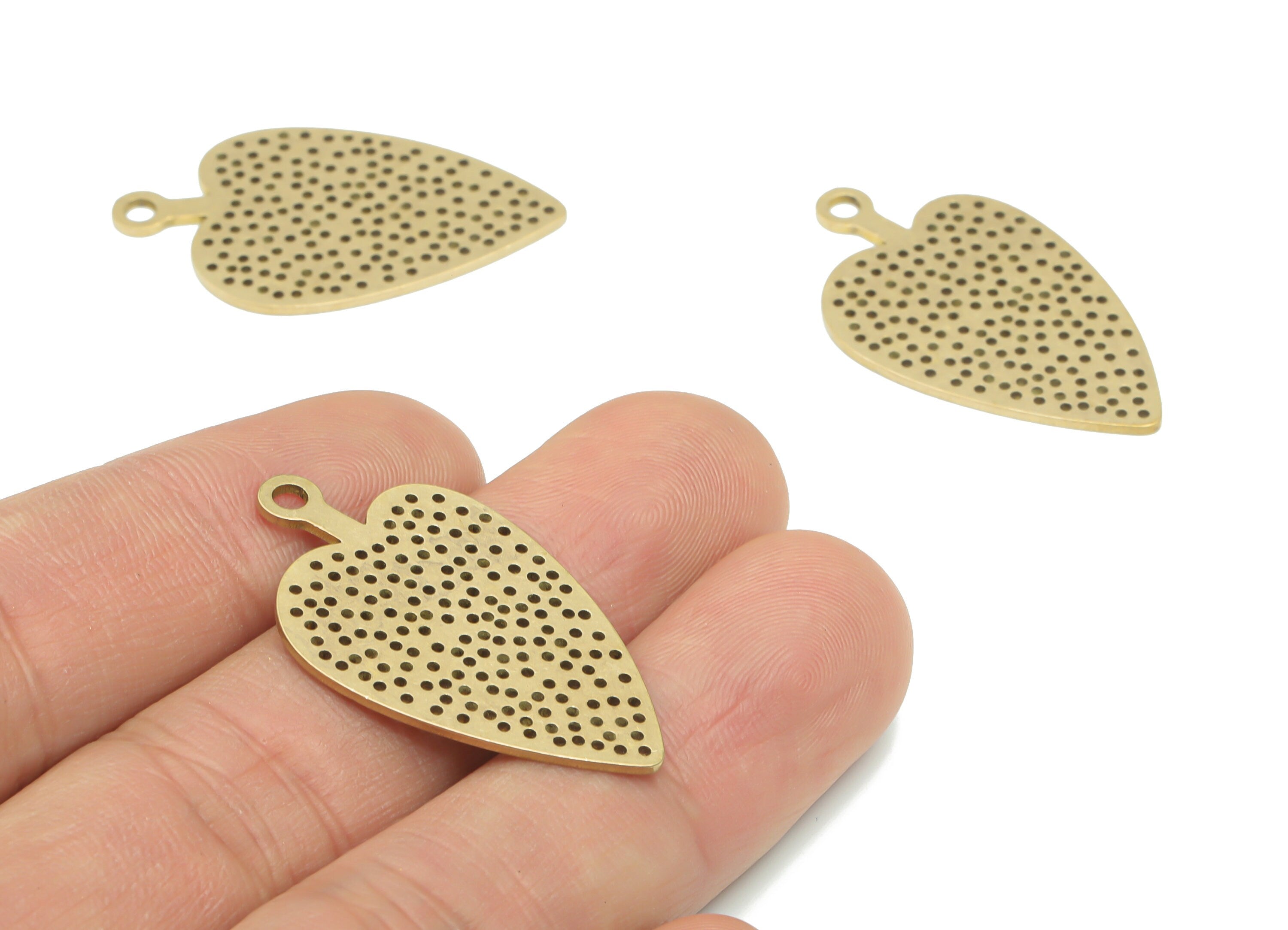 Brass Bubble Strawberry Heart Earring Charms - Raw Brass Bubble Leaf Pendant - DIY Jewelry Making Supplies - 34.77x20.11x0.86mm - PPA2339 - DOMEDBAZAAR