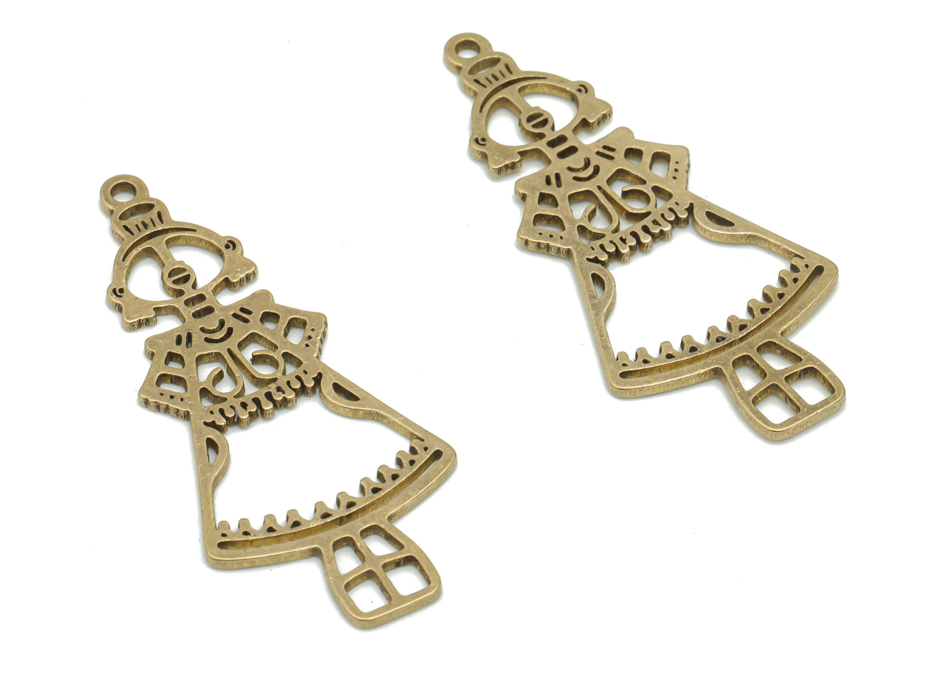 Brass Woman Robot Earring Charms - Raw Brass Woman Robot Pendant - DIY Jewelry Making Supplies - 37.77x16.62x0.93mm - PPA2304 - DOMEDBAZAAR