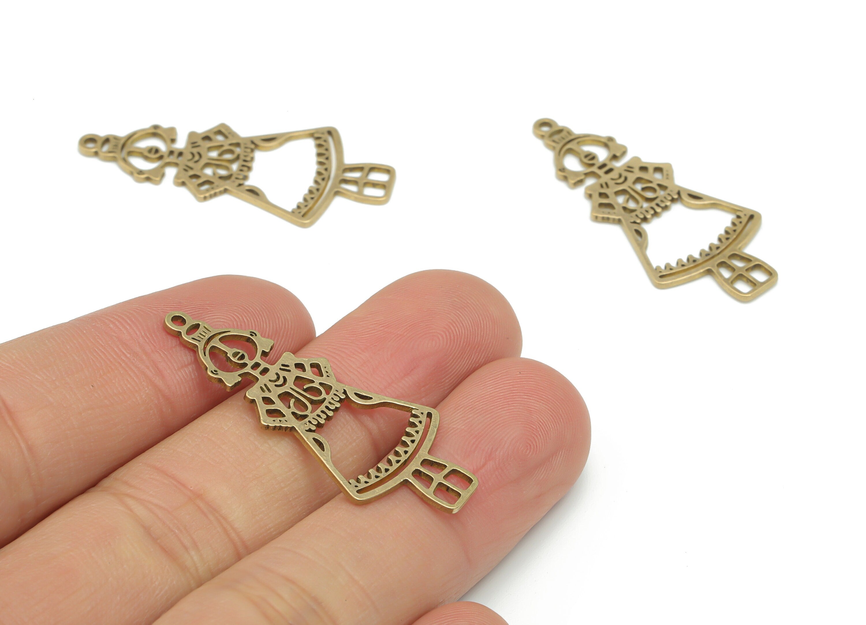 Brass Woman Robot Earring Charms - Raw Brass Woman Robot Pendant - DIY Jewelry Making Supplies - 37.77x16.62x0.93mm - PPA2304 - DOMEDBAZAAR
